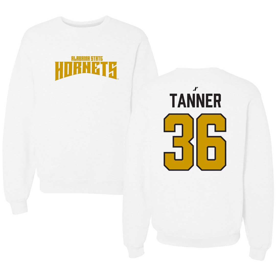 Alabama State University Football White Classic Crewneck - #36 Brandon Tanner