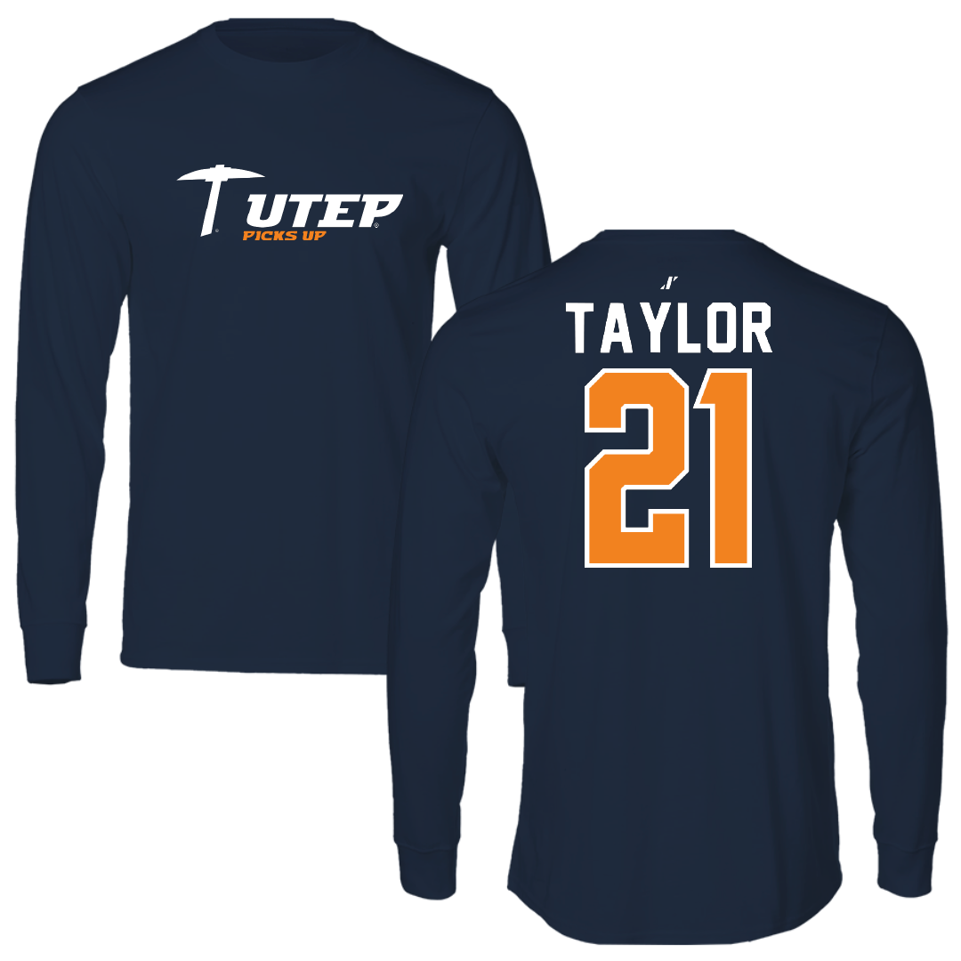 University of Texas at El Paso Football Navy General Performance Long Sleeve - #21 Marquez Taylor