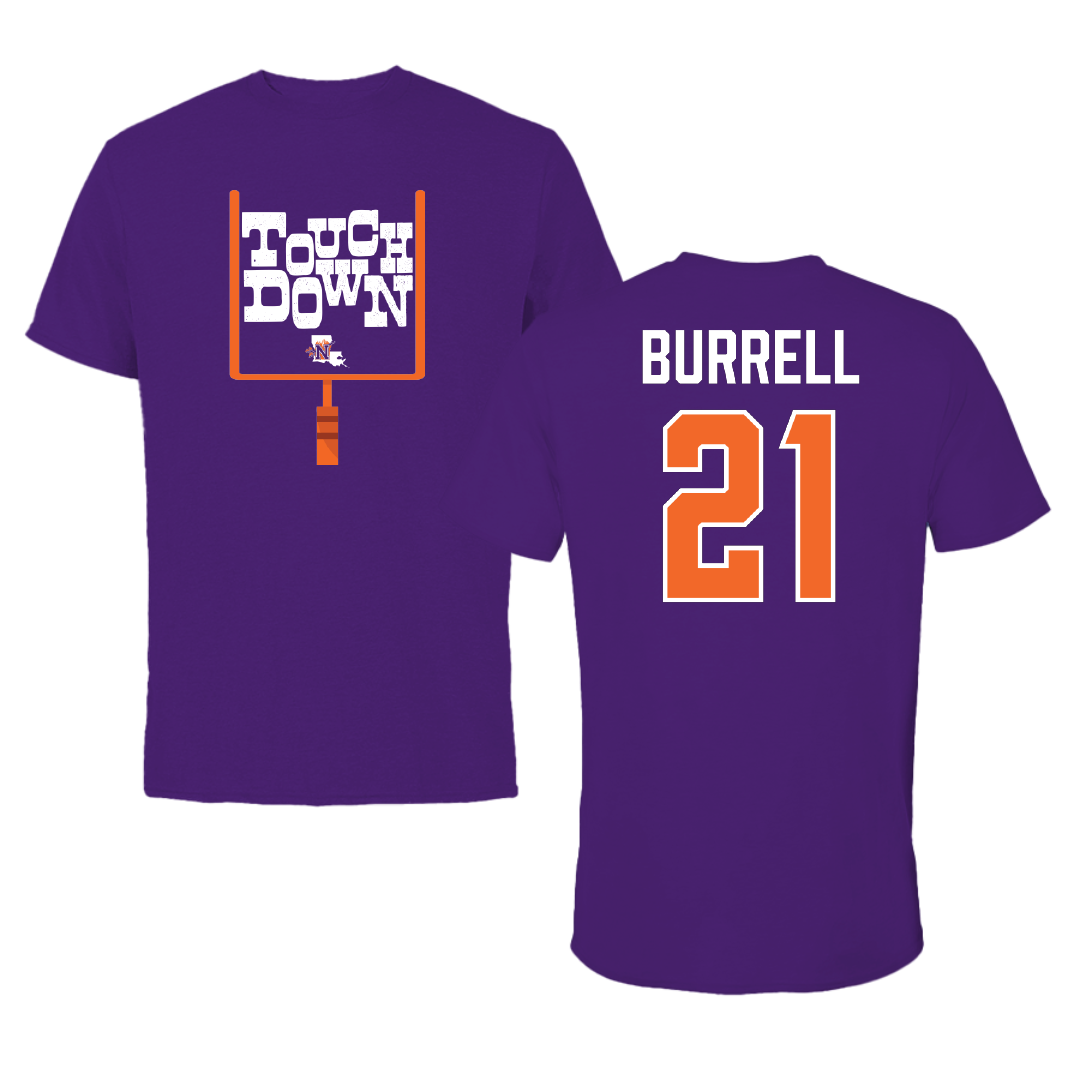 Northwestern State University Football Purple Touchdown Tee - #21 Kolbe Burrell