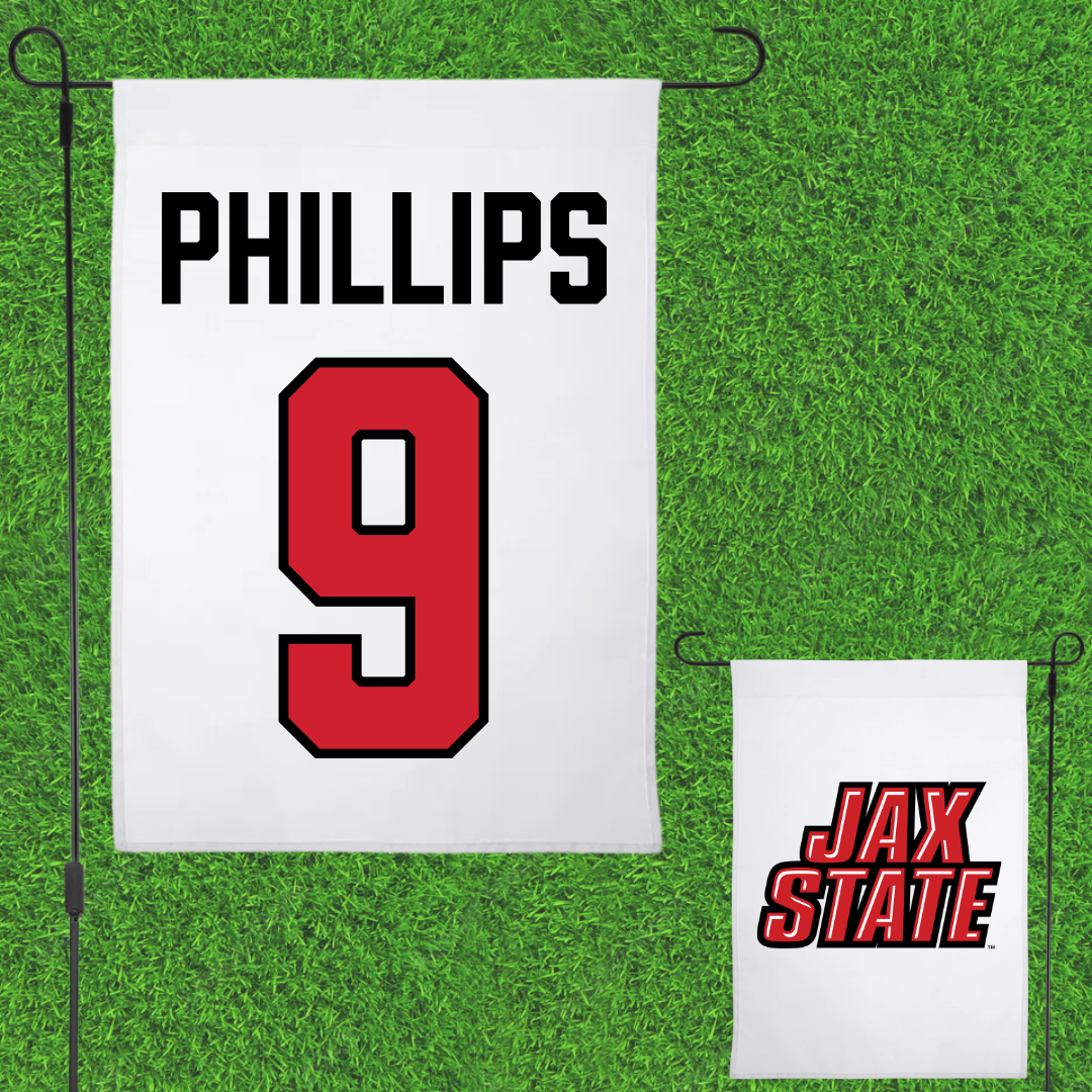 Jacksonville State University Softball White Garden Flag - #9 Ashley Phillips