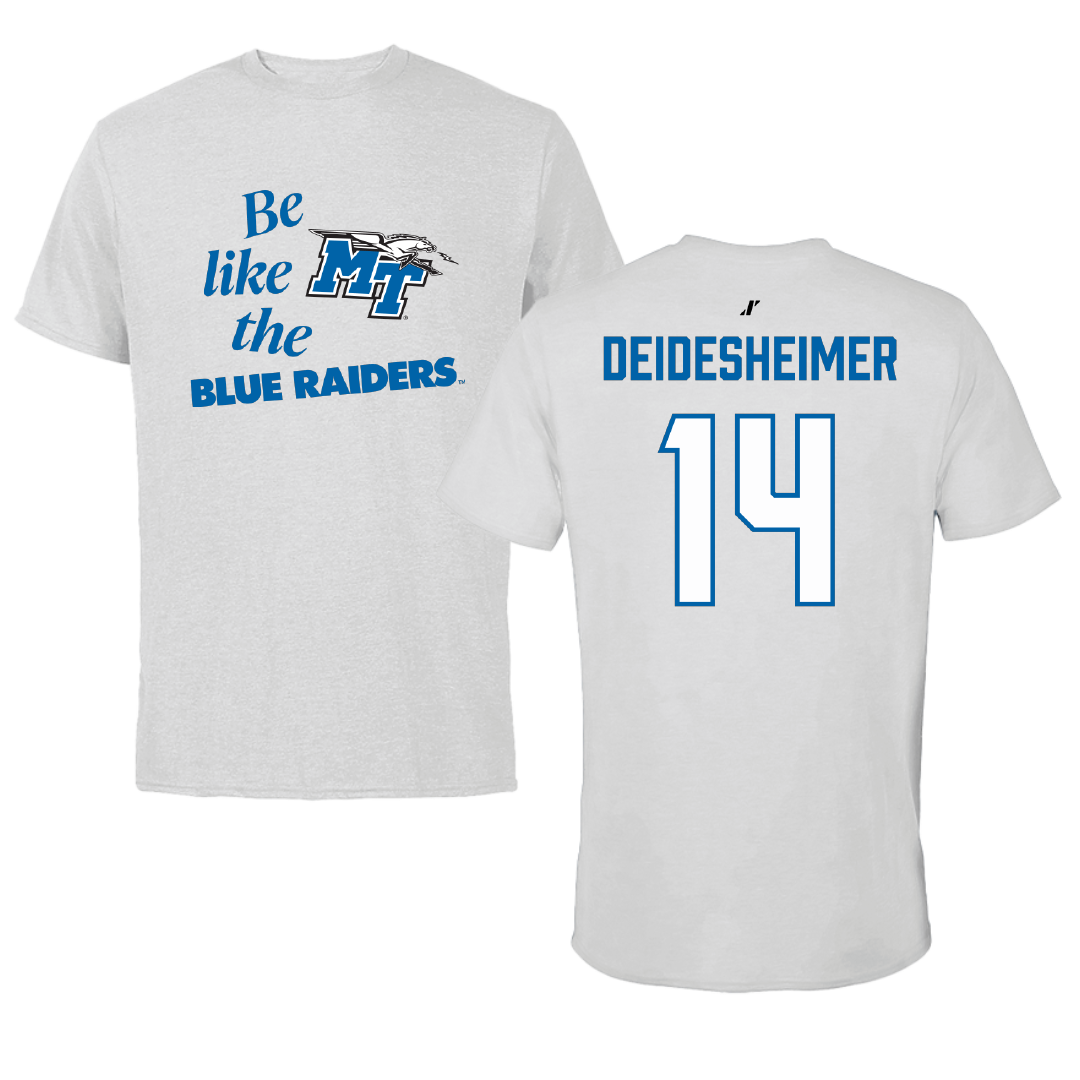 Middle Tennessee State University Volleyball Light Gray Be Like Us Performance Tee - #14 Payton Deidesheimer