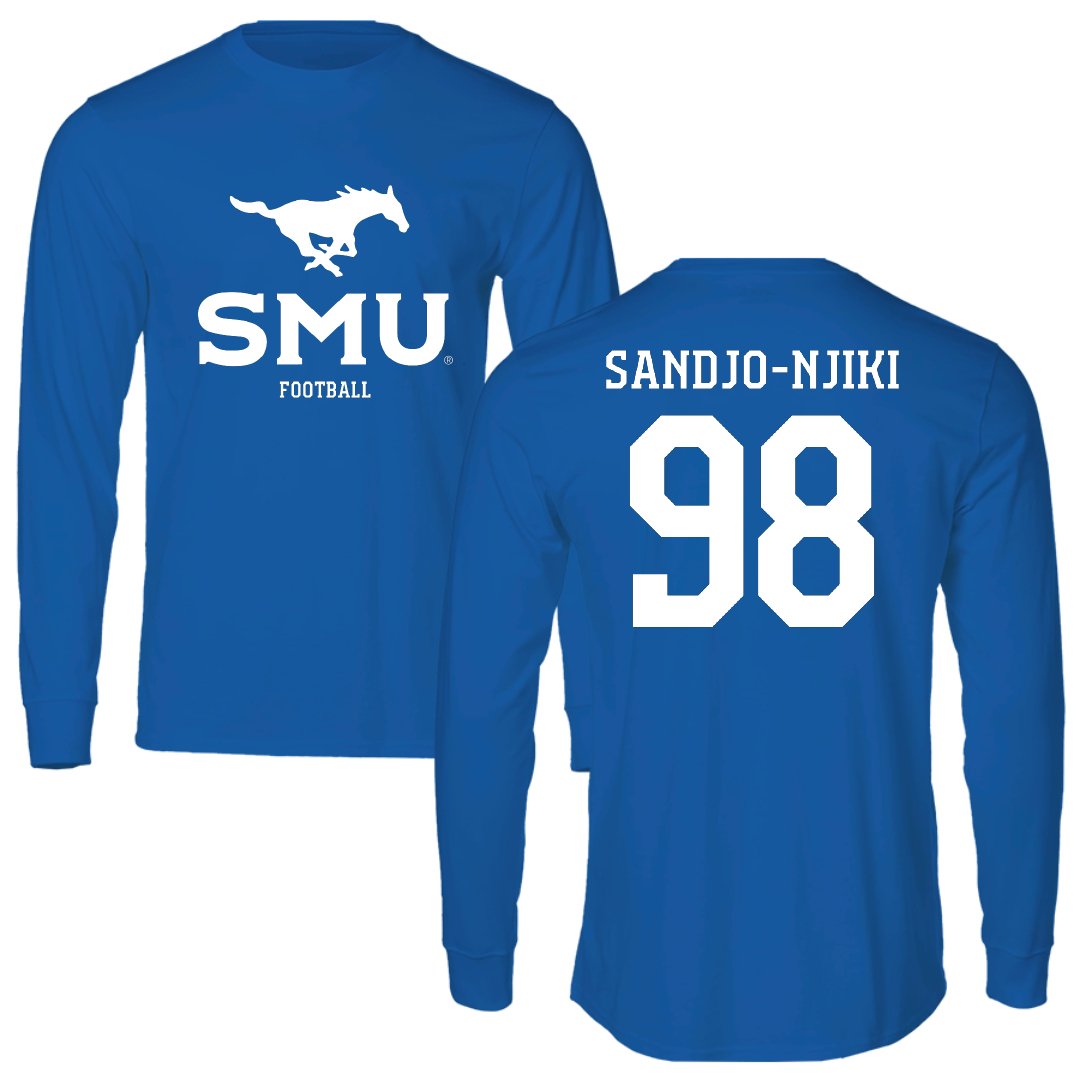 Southern Methodist University Football Blue Mascot Performance Long Sleeve - #98 Mike Sandjo-Njiki