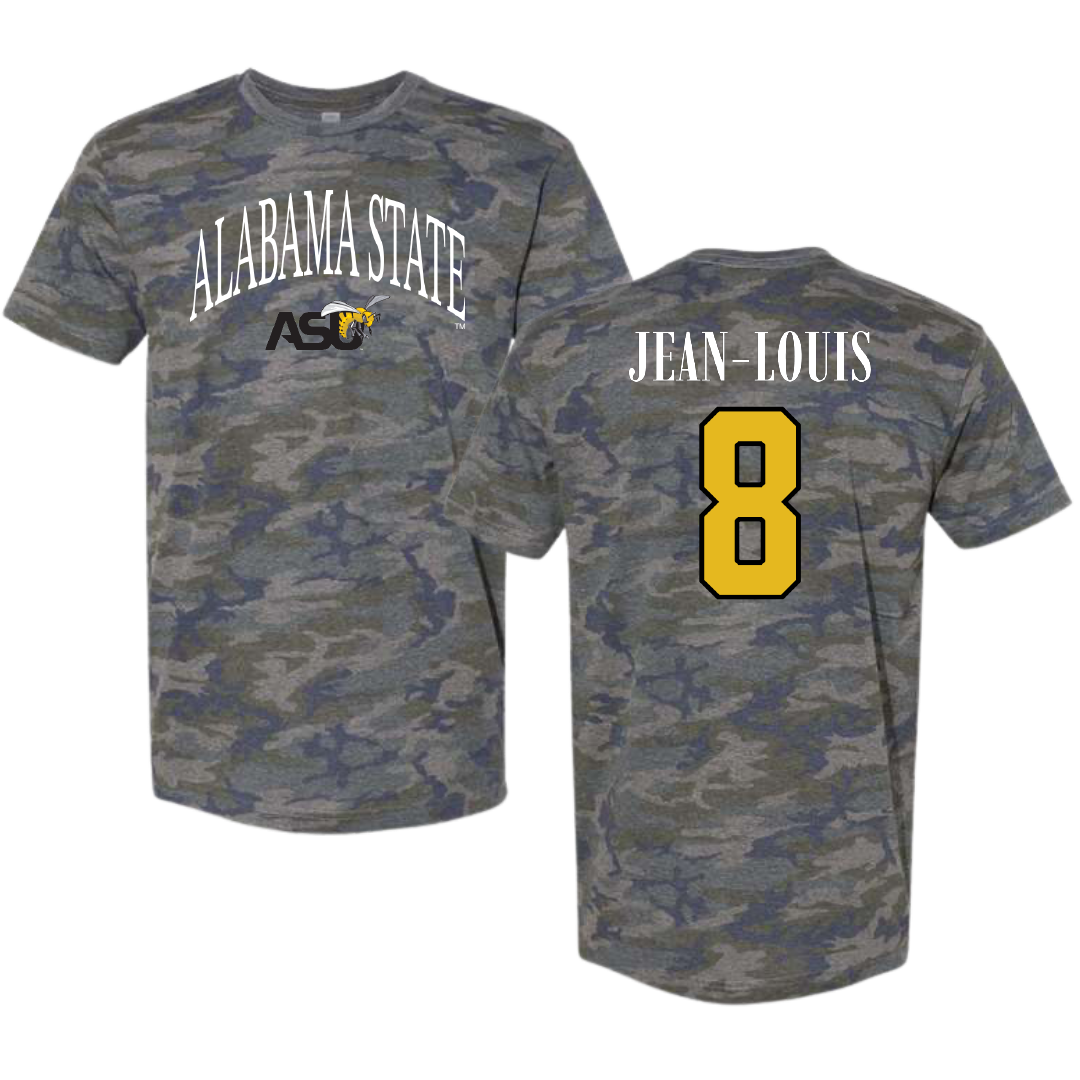 Alabama State University Football Vintage Camo Tee - #8 Rhoody Jean-Louis
