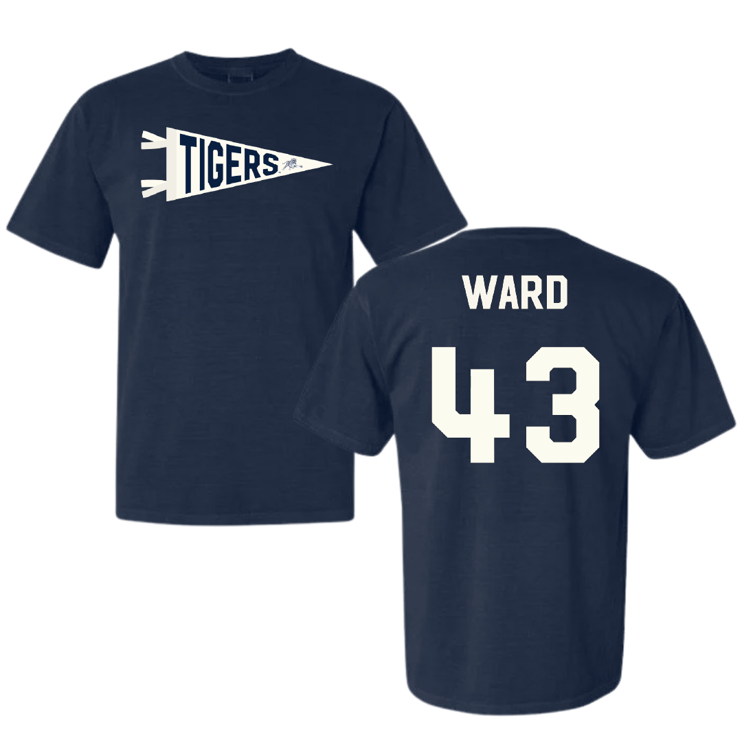 Jackson State University Football Navy Pennant Comfort Colors Tee - #43 Jace Ward