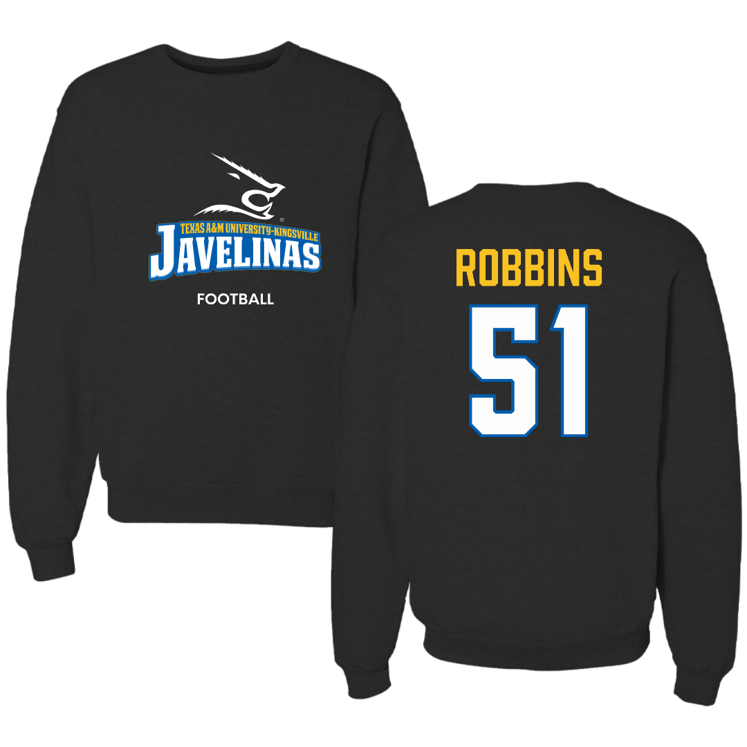Texas A&M University-Kingsville Football Black Crewneck - #51 Tre Robbins