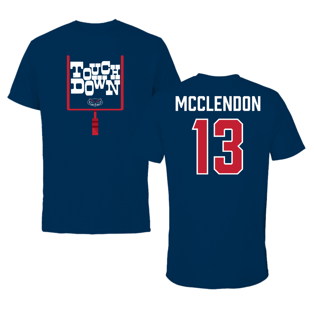 Florida Atlantic University Football Navy Touchdown Performance Tee - #13 Darius McClendon