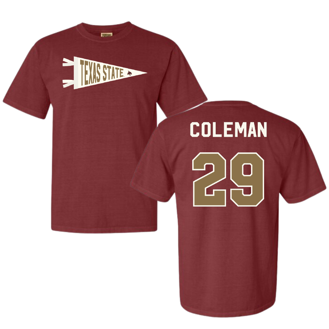 Texas State University Football Maroon Pennant Comfort Colors Tee - #29 Caleb Coleman
