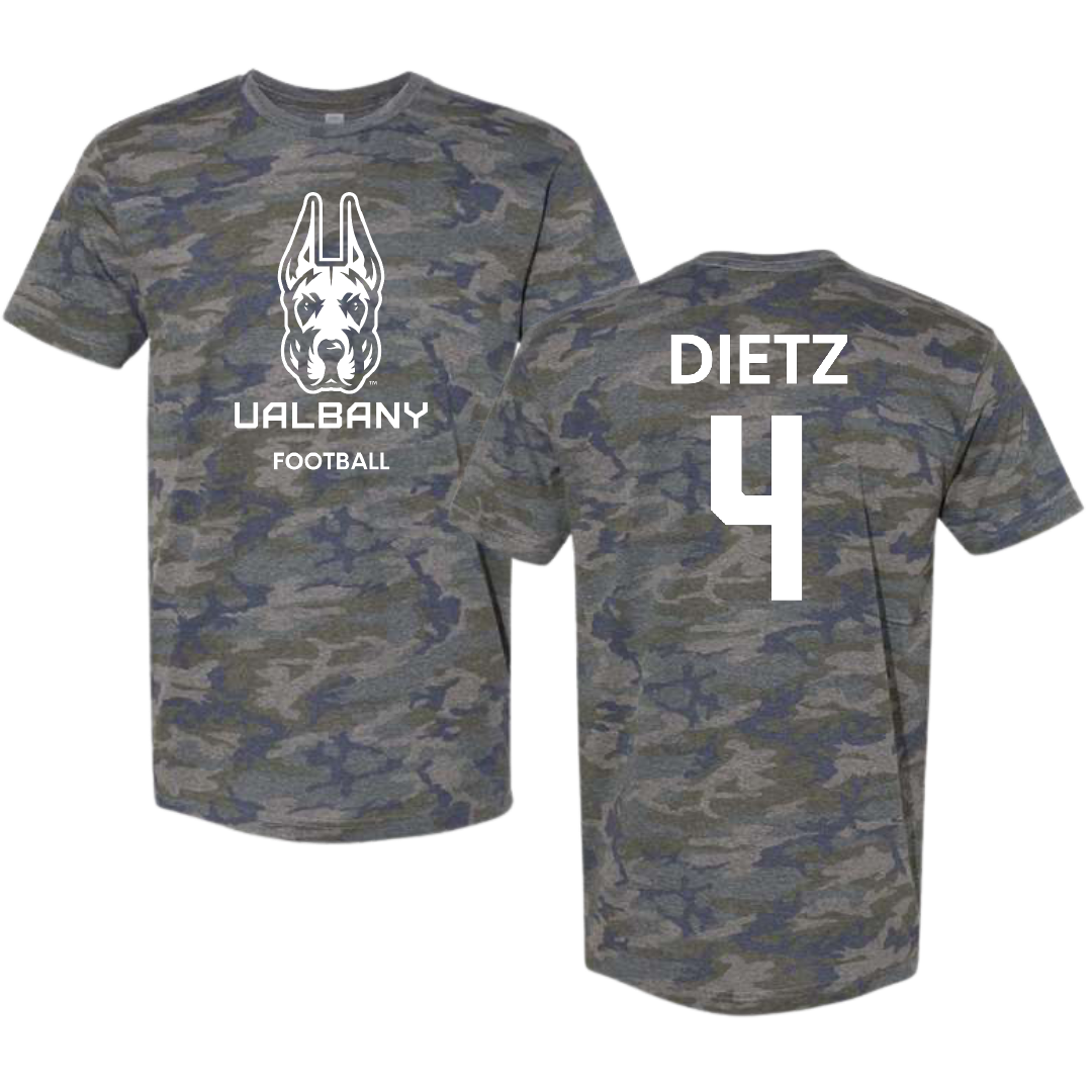 University at Albany Football Vintage Camo Tee - #4 MarQeese Dietz