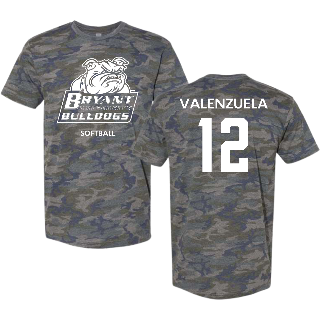 Bryant University Softball Vintage Camo Tee - #12 Faith Valenzuela
