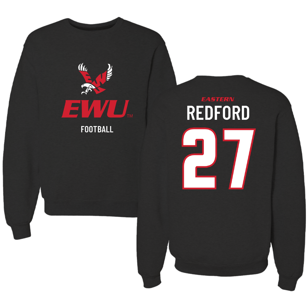Eastern Washington University Football Black EWU Crewneck - #27 Isaac Redford