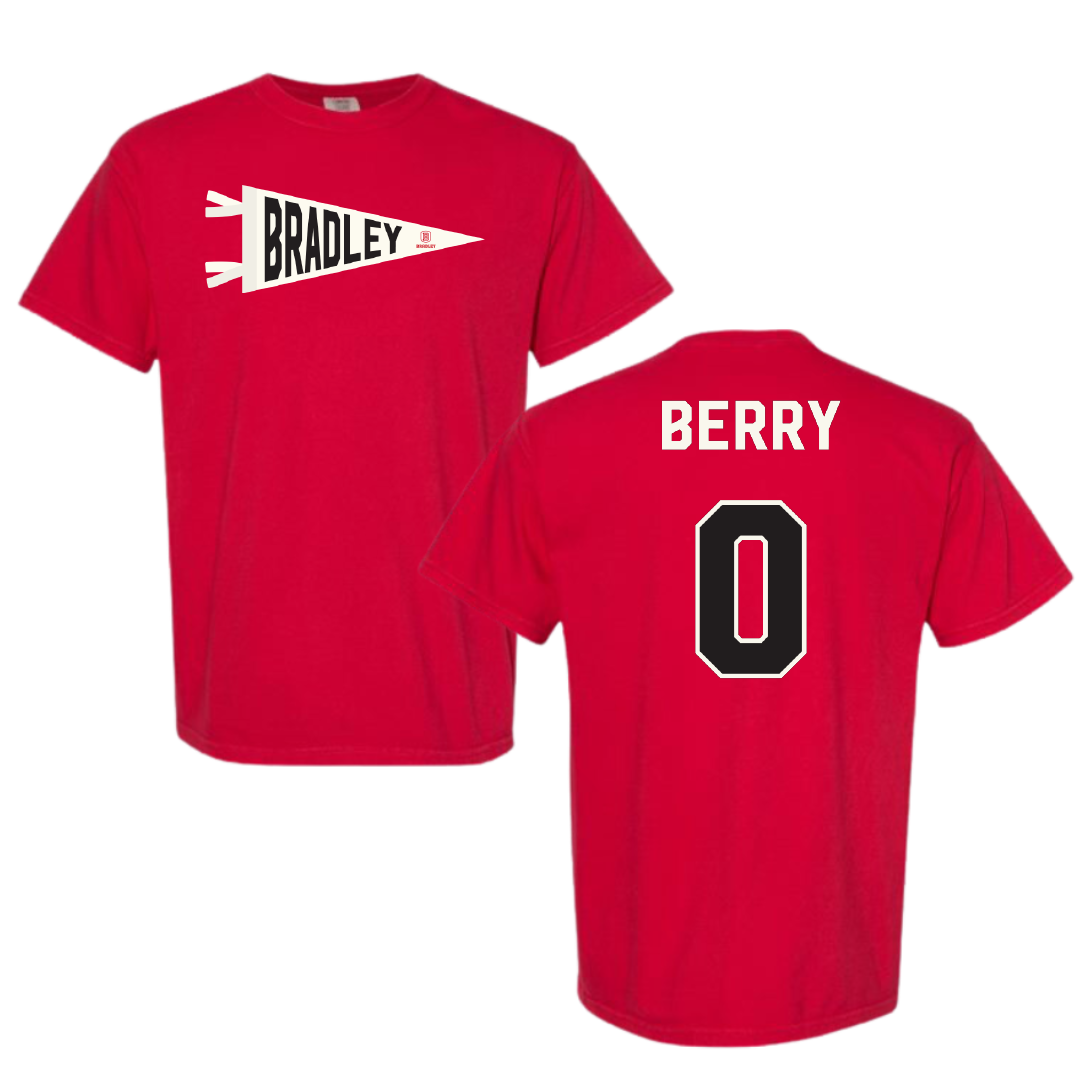 Bradley University Soccer Red Pennant Comfort Colors Tee - #0 Drew Berry