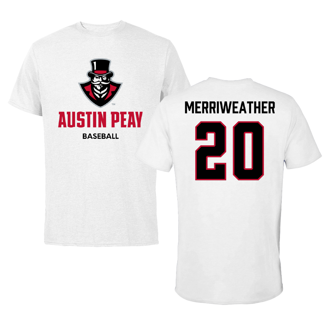 Austin Peay State University Baseball White Performance Tee - #20 DJ Merriweather