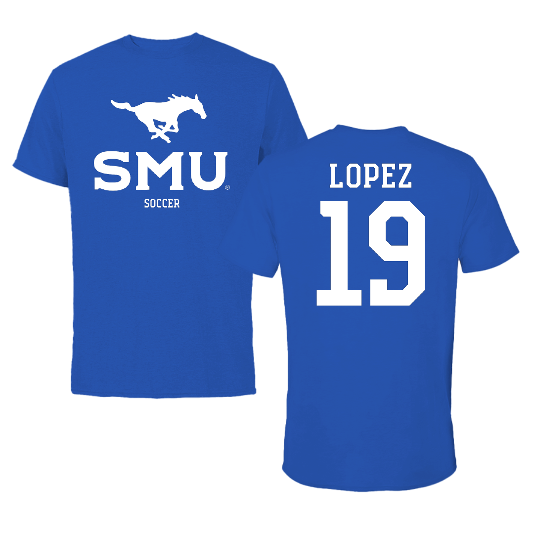 Southern Methodist University Soccer (M) Blue Mascot Performance Tee - #19 Milton Lopez