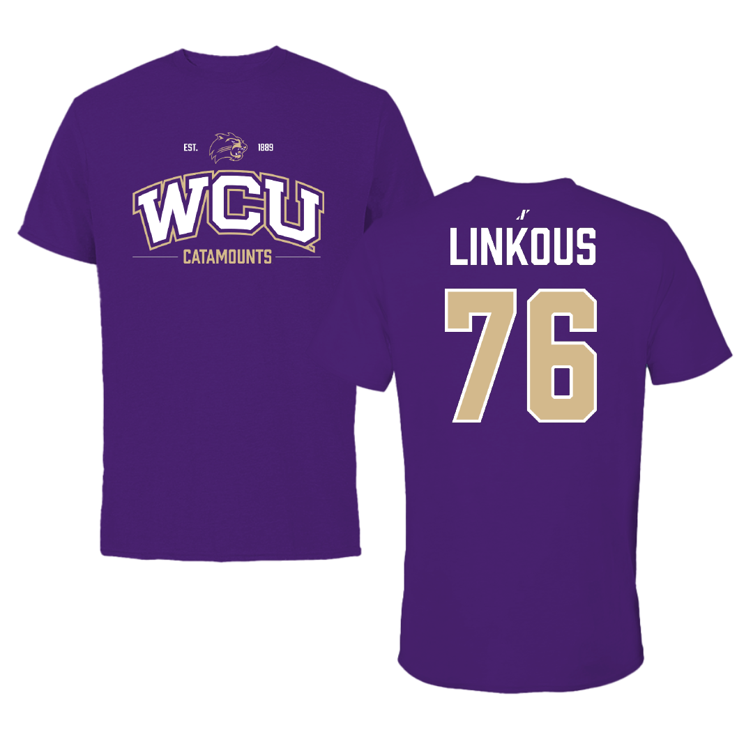 Western Carolina University Football Purple General Tee - #76 Nathan Linkous