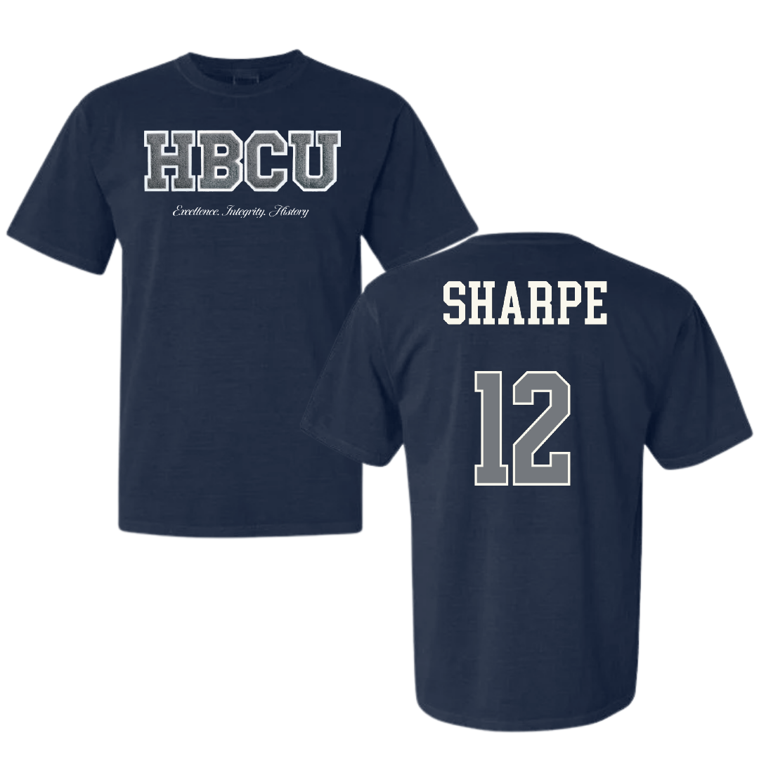 Jackson State University Football Navy HBCU Varsity Comfort Colors Tee - #12 Nireek Sharpe