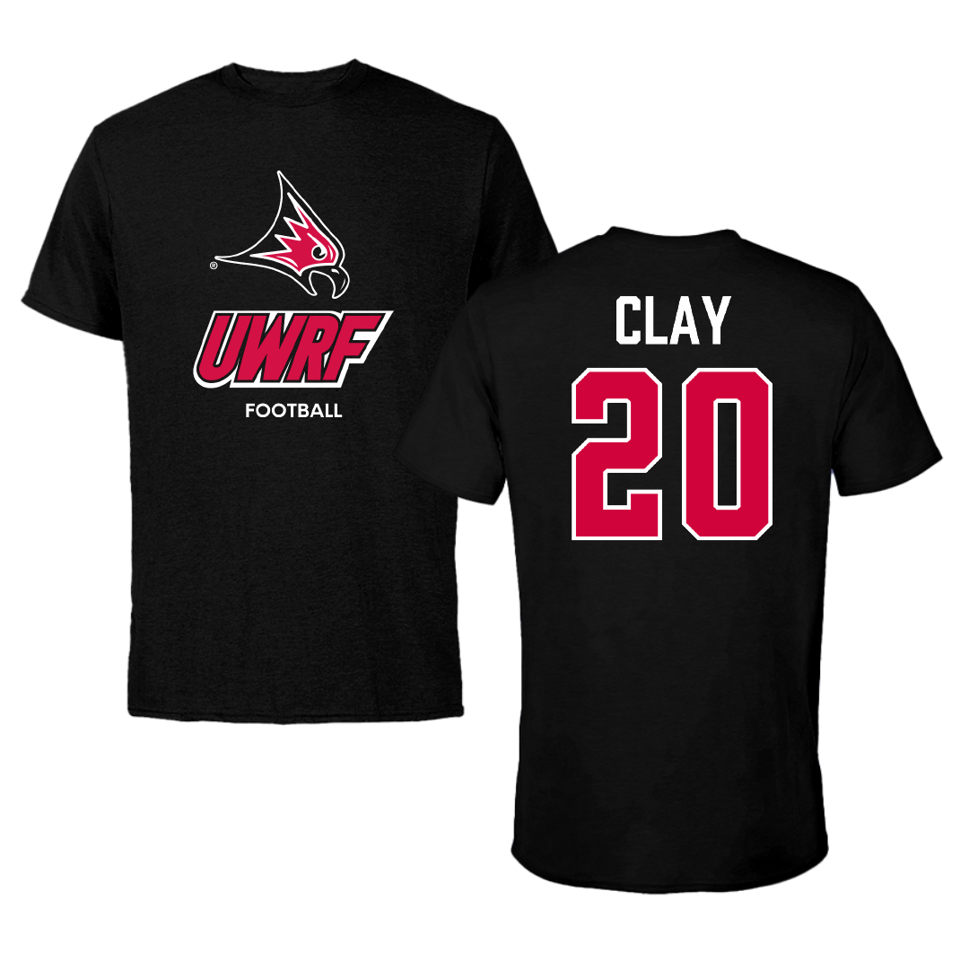 University of Wisconsin-River Falls Football Black Tee - #20 TJ Clay