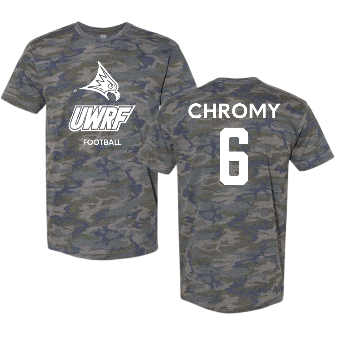 University of Wisconsin-River Falls Football Vintage Camo Tee - #6 Ethan Chromy