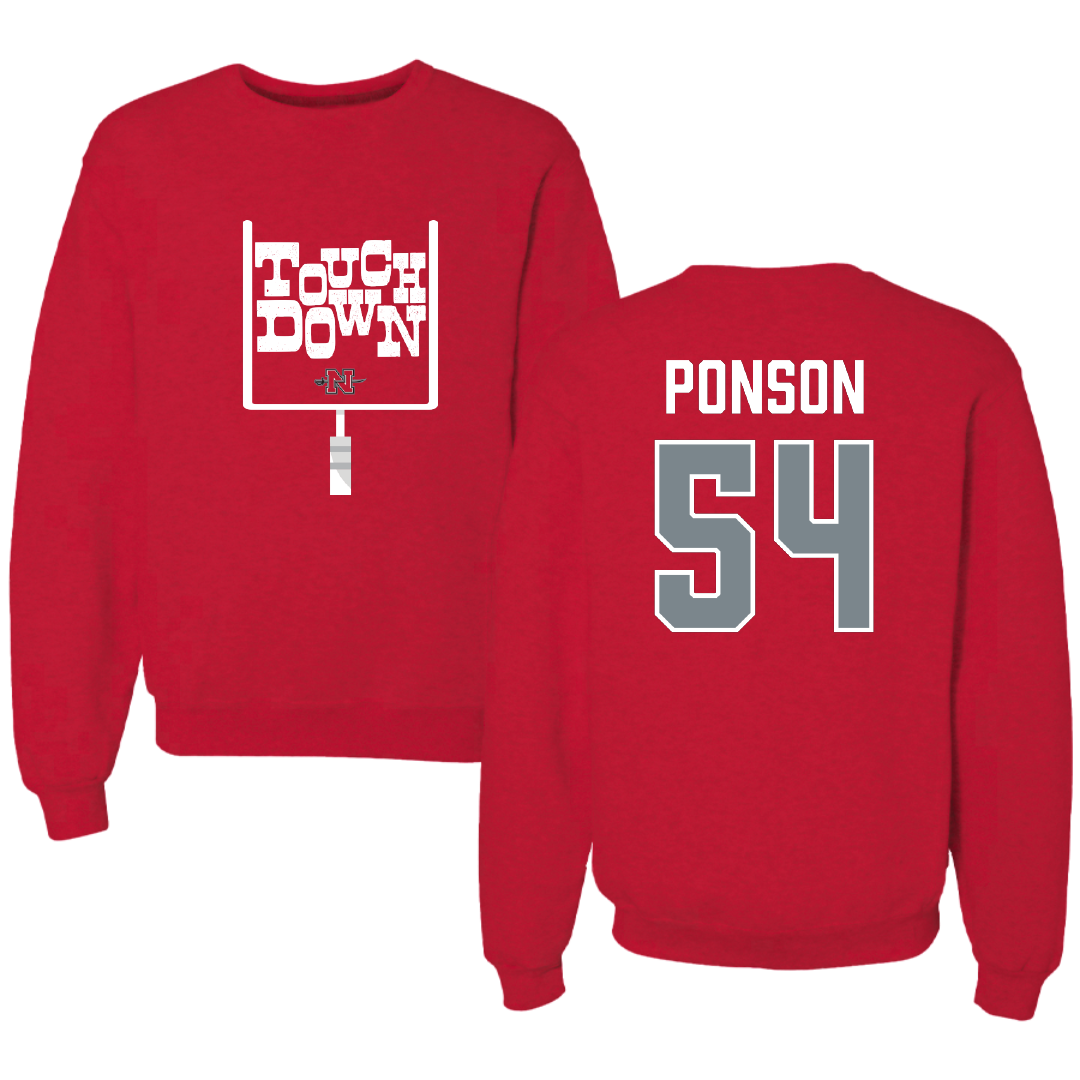 Nicholls State University Football Red Touchdown Crewneck - #54 Aaron Ponson