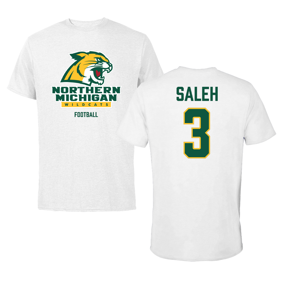 Northern Michigan University Football White Tee - #3 Adam Saleh