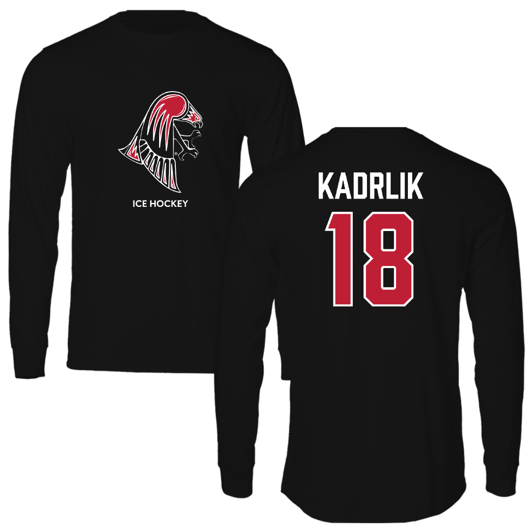University of Wisconsin-River Falls Ice Hockey (W) Black Mascot Performance Long Sleeve - #18 Makenna Kadrlik