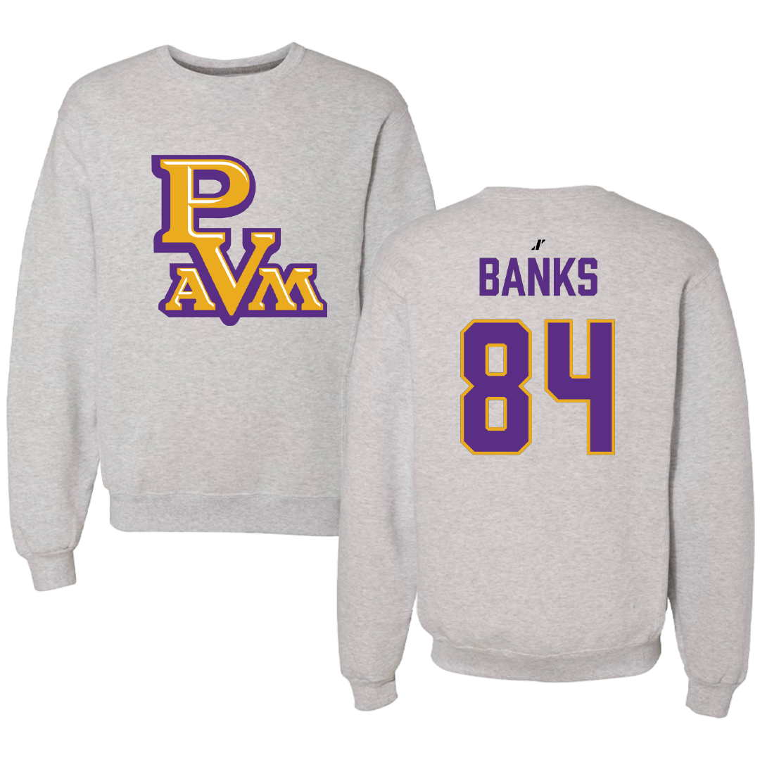 Prairie View A&M University Football Light Gray Crewneck - #84 Ja’koby Banks