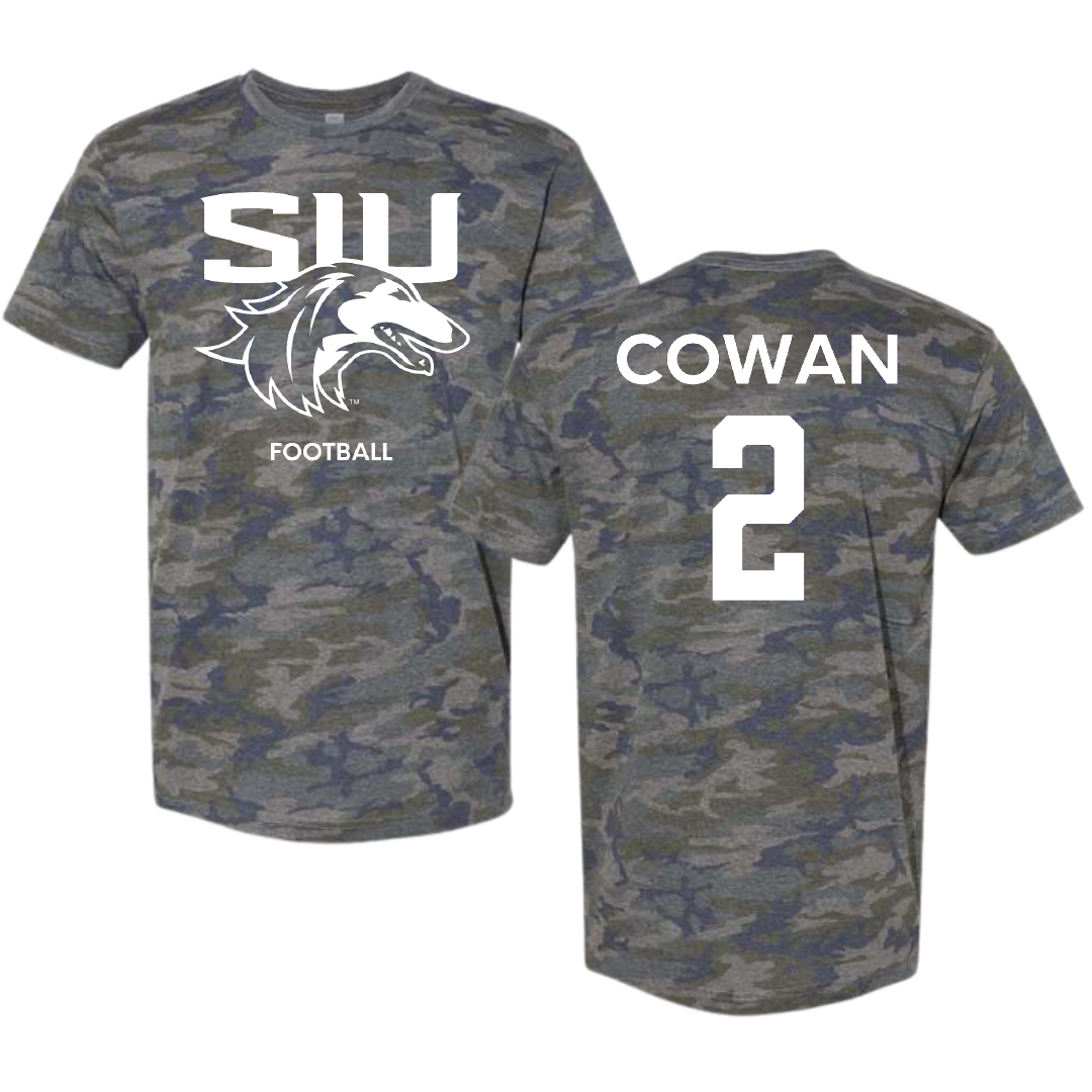 Southern Illinois University at Carbondale Football Vintage Camo Tee - #2 Devin Cowan