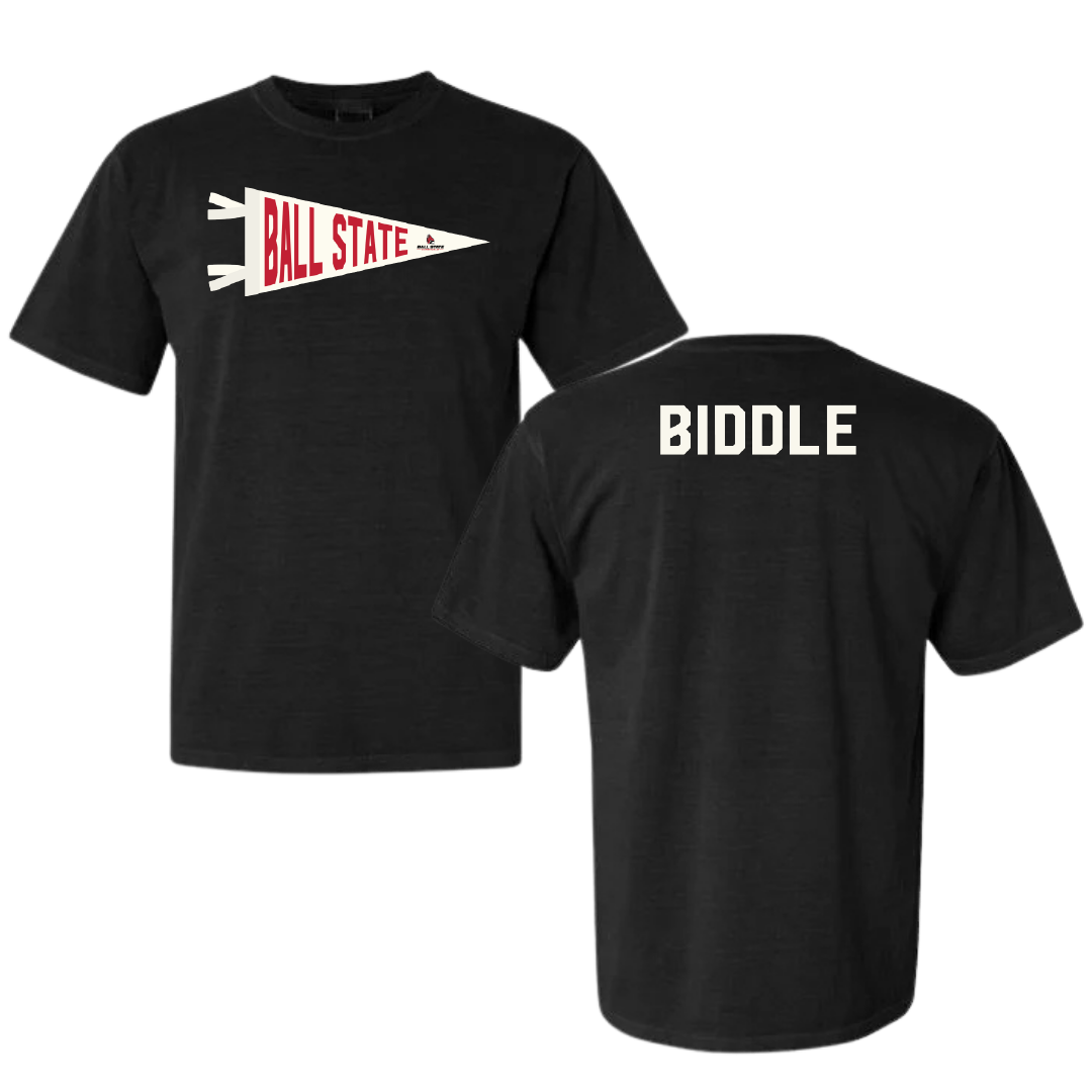 Ball State University Swimming & Diving Black Pennant Comfort Colors Tee - Aidan Biddle