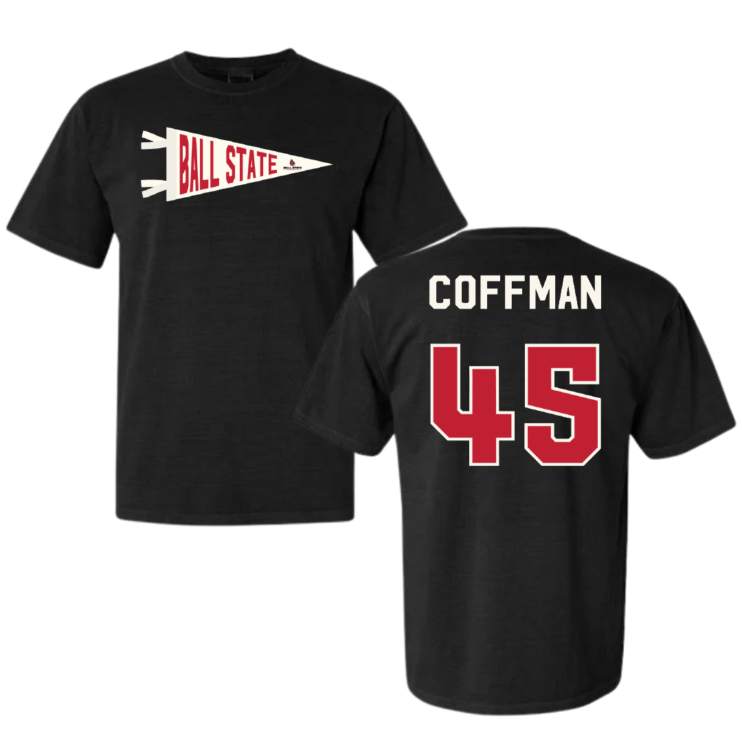 Ball State University Baseball Black Pennant Comfort Colors Tee - #45 Owen Coffman