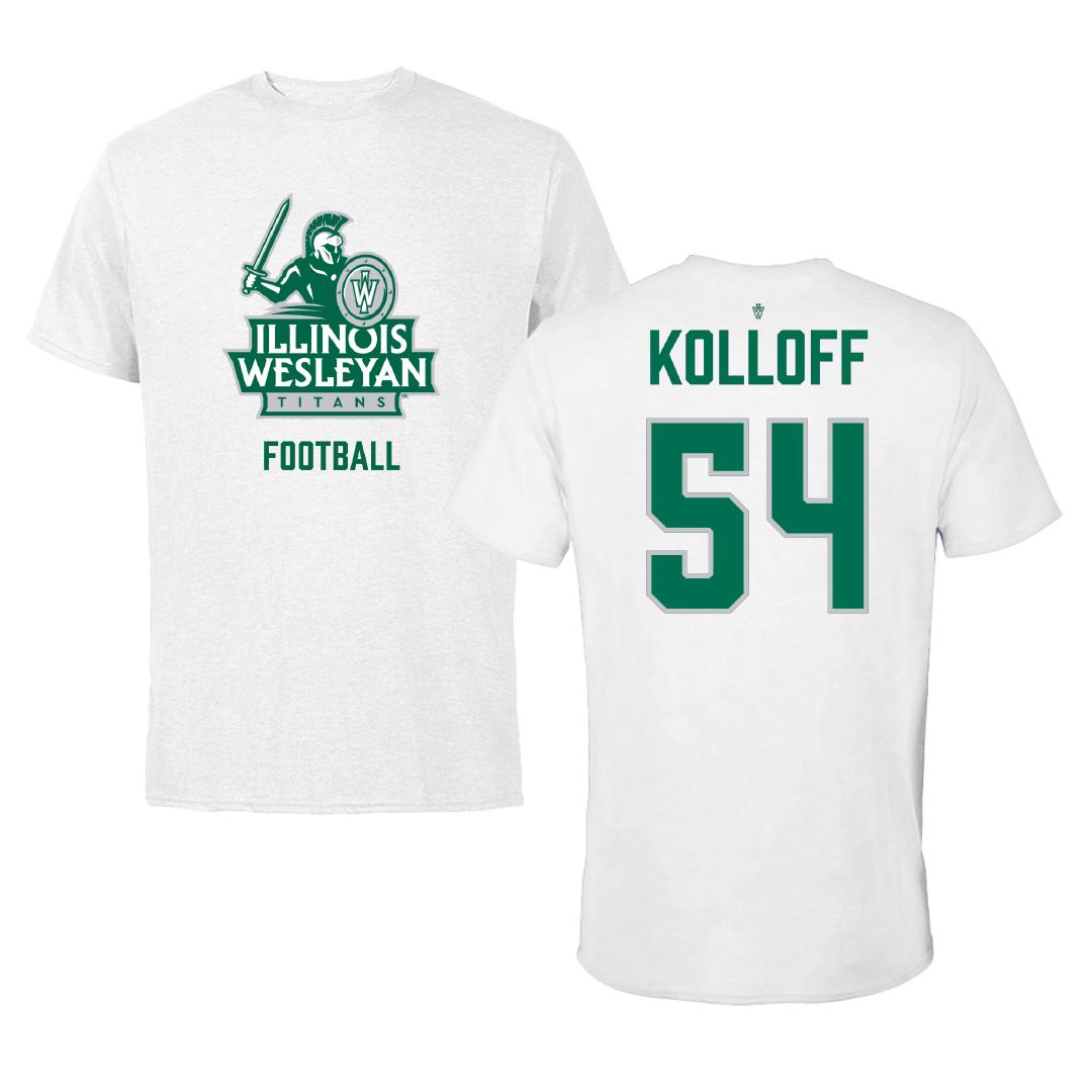 Illinois Wesleyan University Football White Performance Tee - #54 Ethan Kolloff