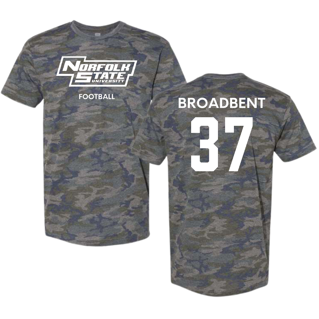 Norfolk State University Football Vintage Camo Tee - #37 Kaleb Broadbent