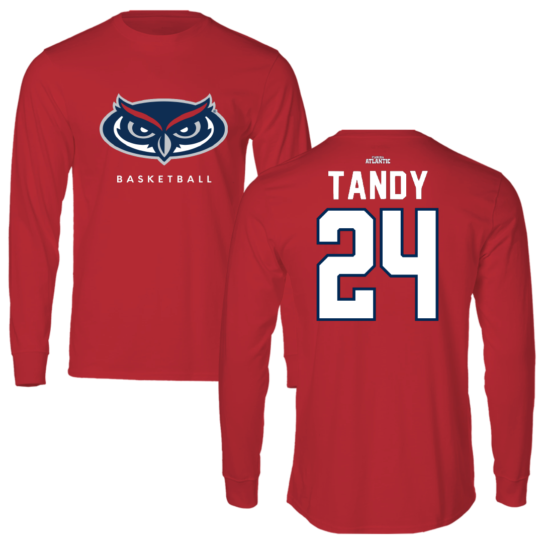 Florida Atlantic University Basketball Red Performance Long Sleeve - #24 Dekeyvan Tandy