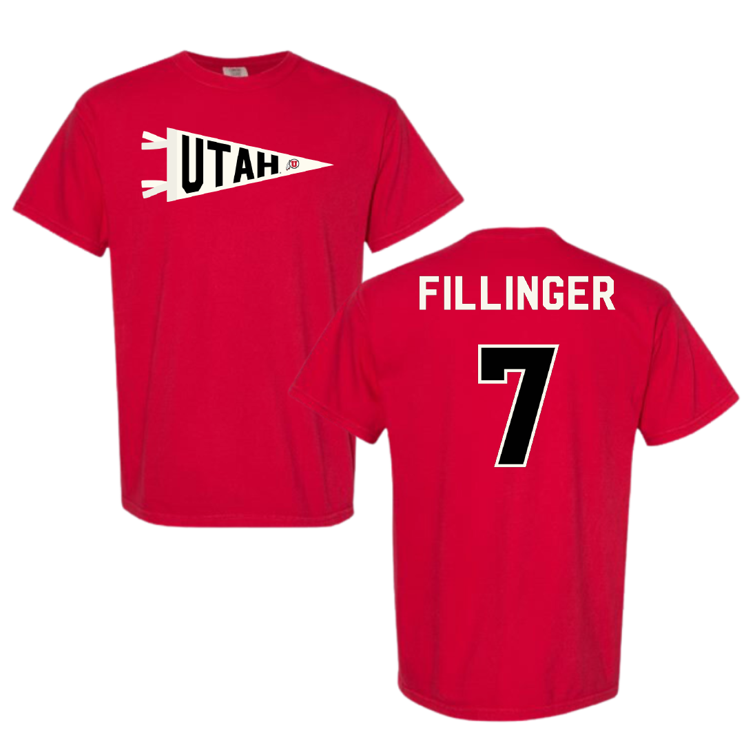 University of Utah Football Red Pennant Comfort Colors Tee - #7 Van Fillinger