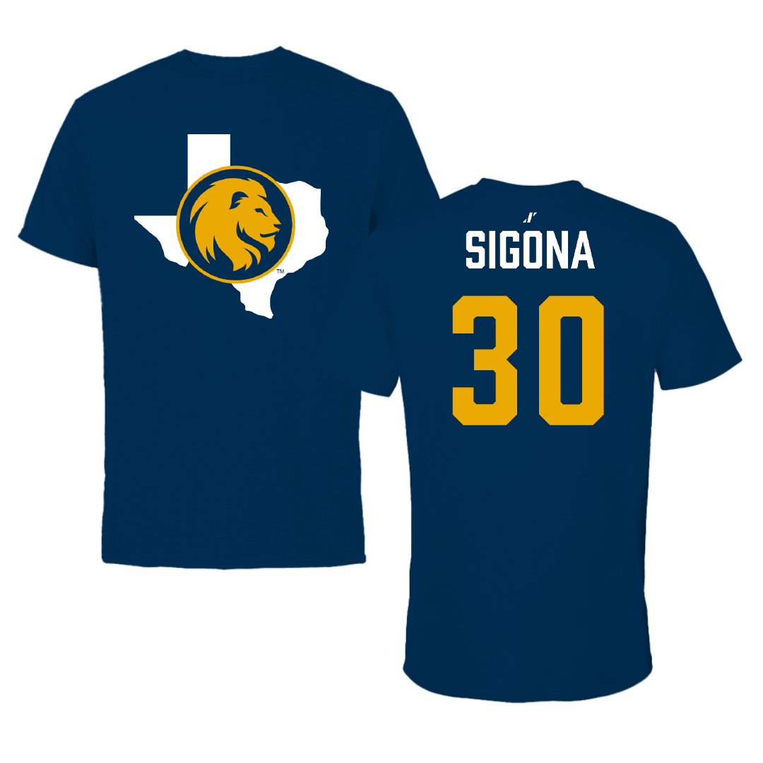 East Texas A&M University Basketball Navy State Tee - #30 Vinny Sigona