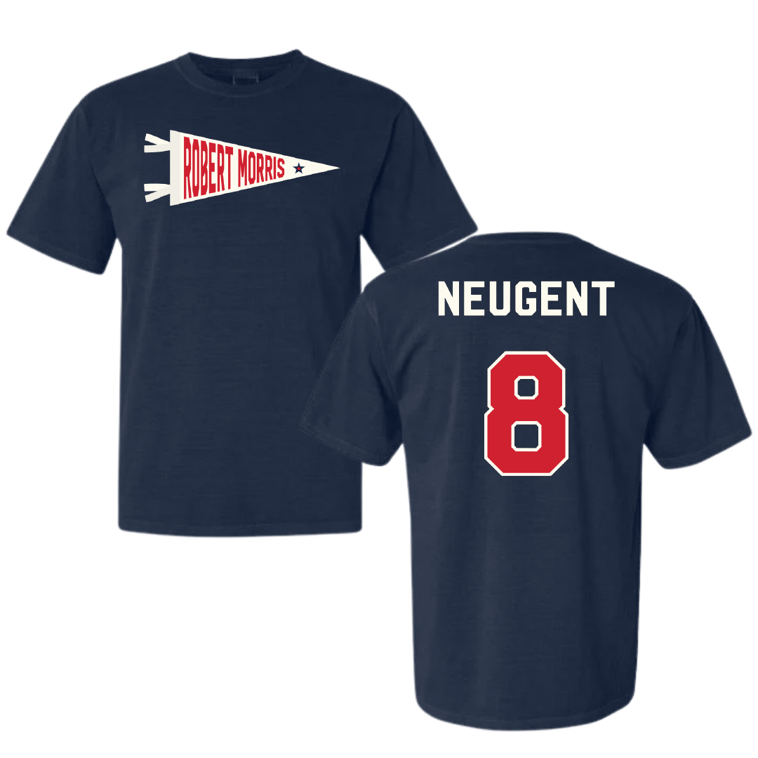 Robert Morris University Ice Hockey Navy Pennant Comfort Colors Tee - #8 Mya Neugent