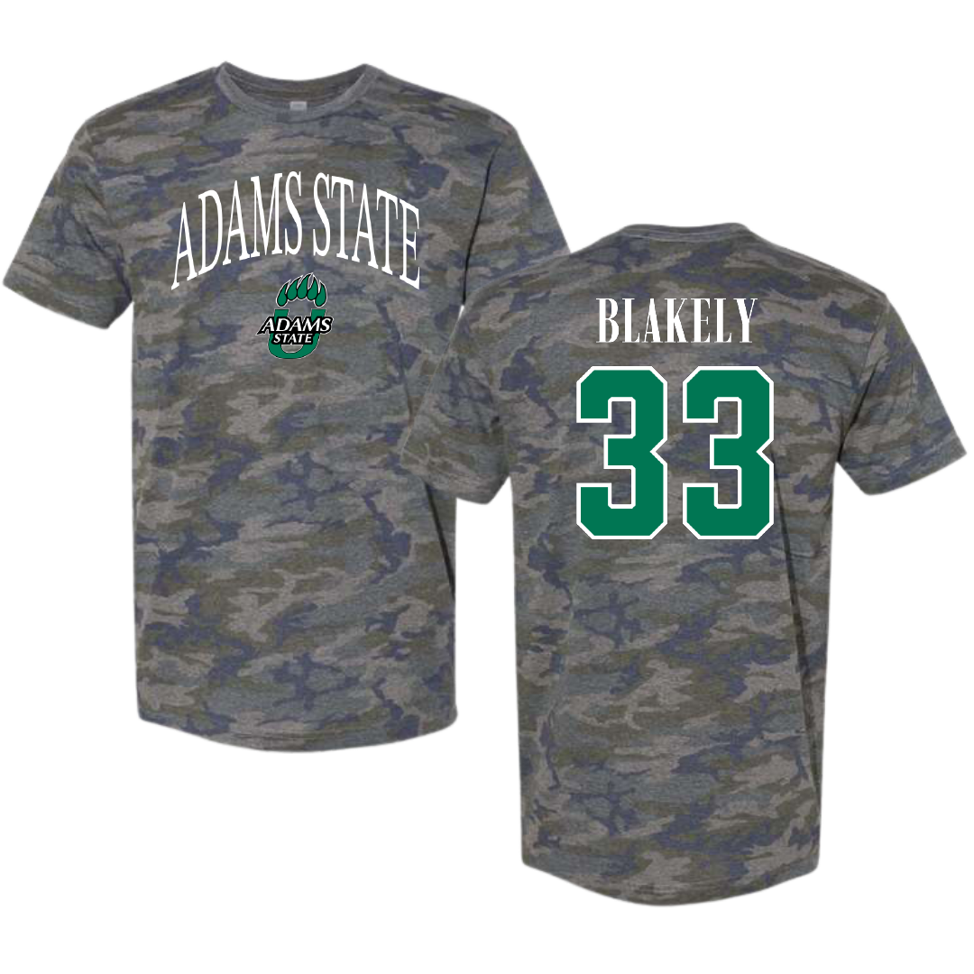 Adams State University Football Vintage Camo Tee - #33 Psyer Blakely