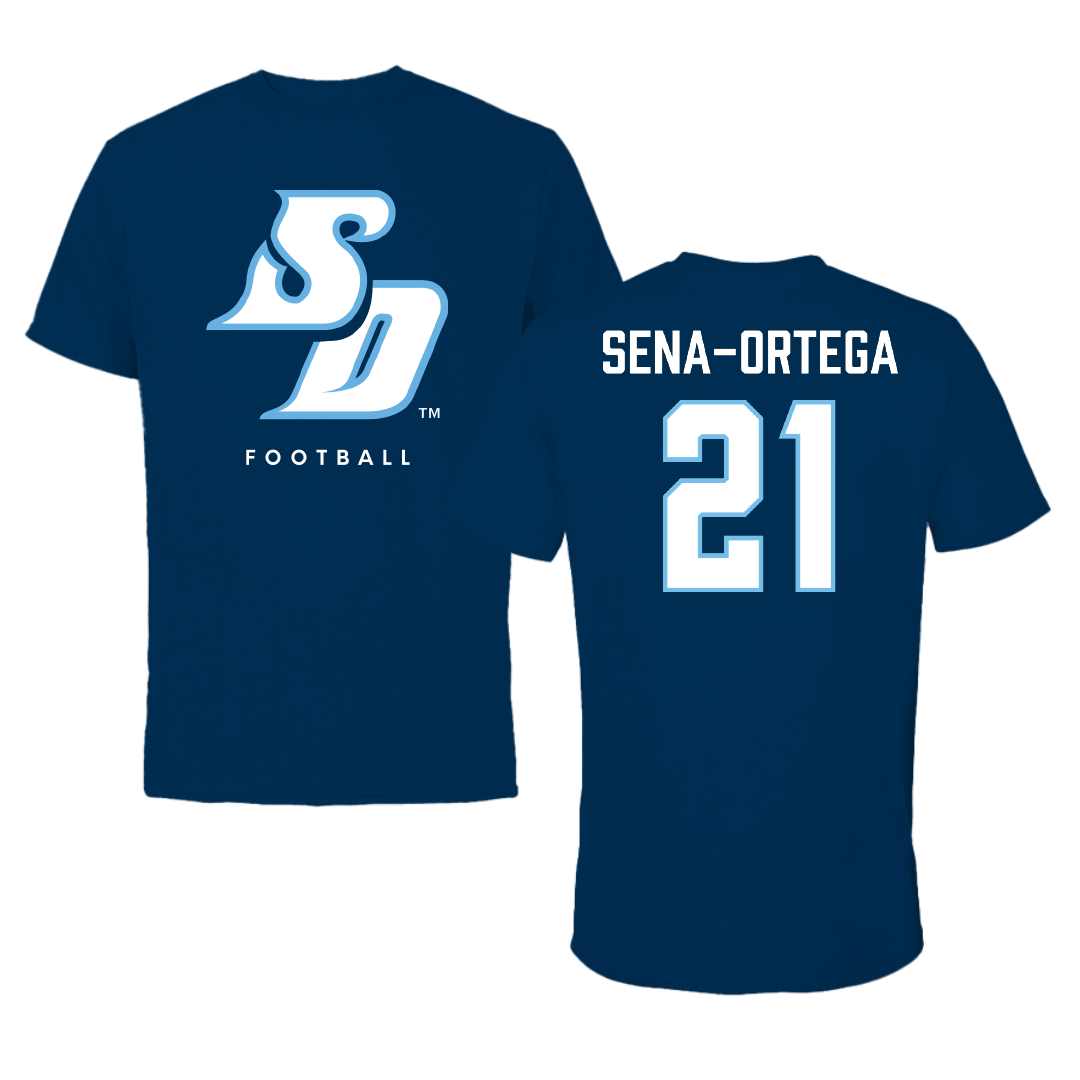 University of San Diego Football Navy Tee - #21 Trey Sena-Ortega