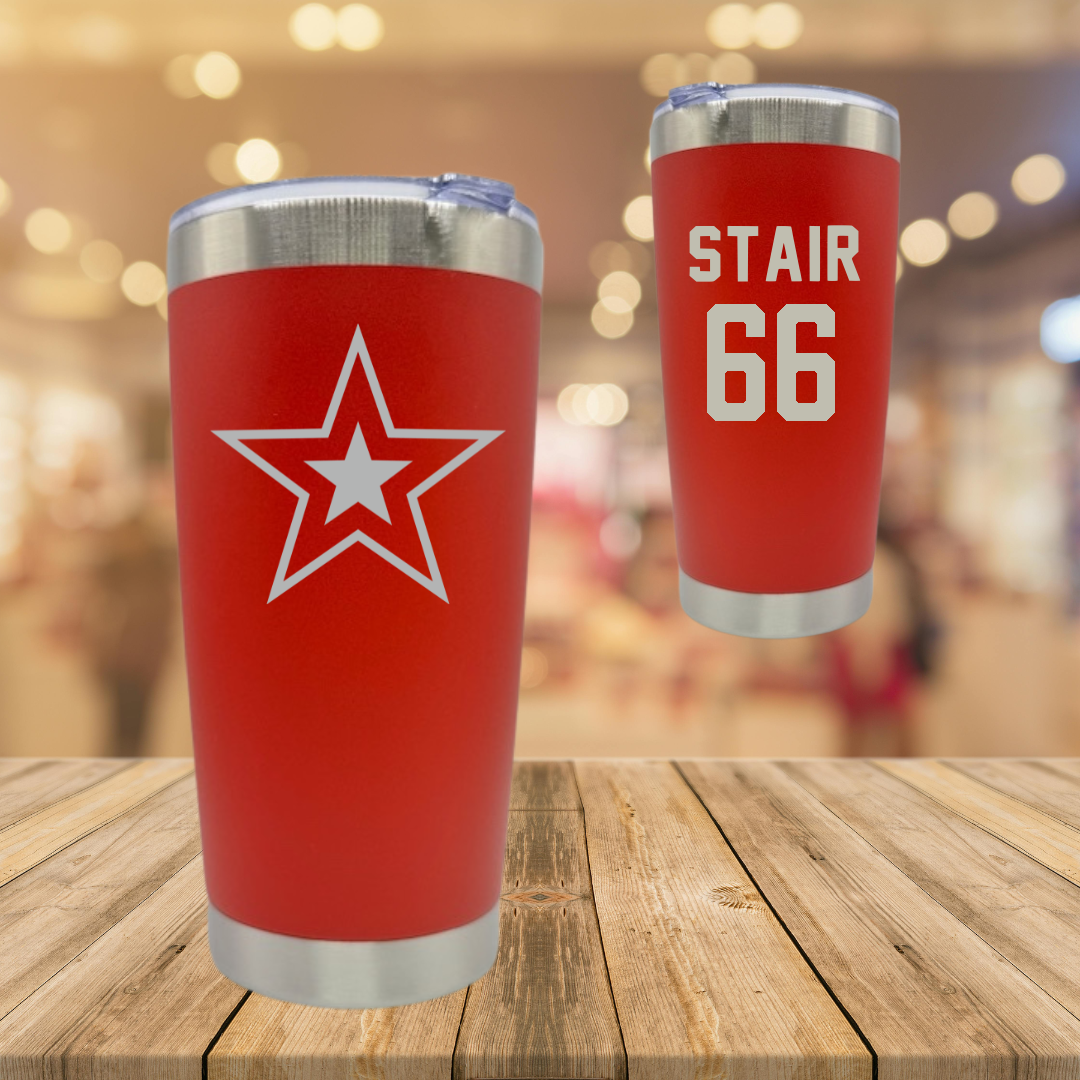 Robert Morris University Football Red Stainless Steel Tumbler - #66 Aidan Stair