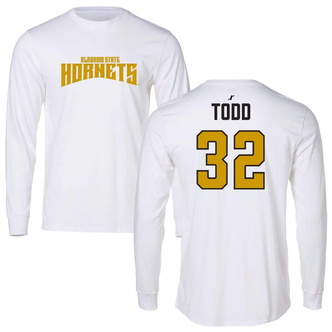 Alabama State University Football White Classic Long Sleeve - #32 Azariel Todd