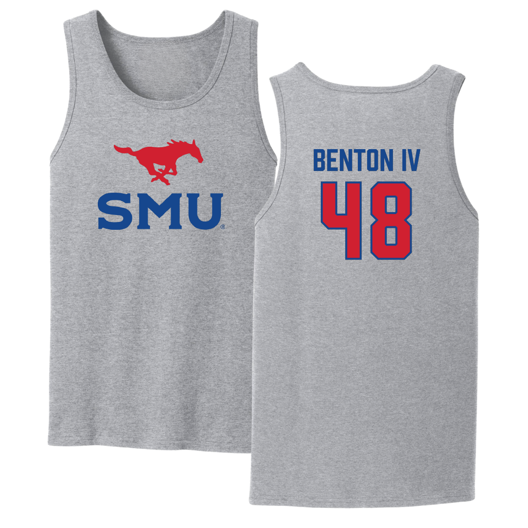 Southern Methodist University Football Sport Gray Tank Top - #48 Will Benton IV