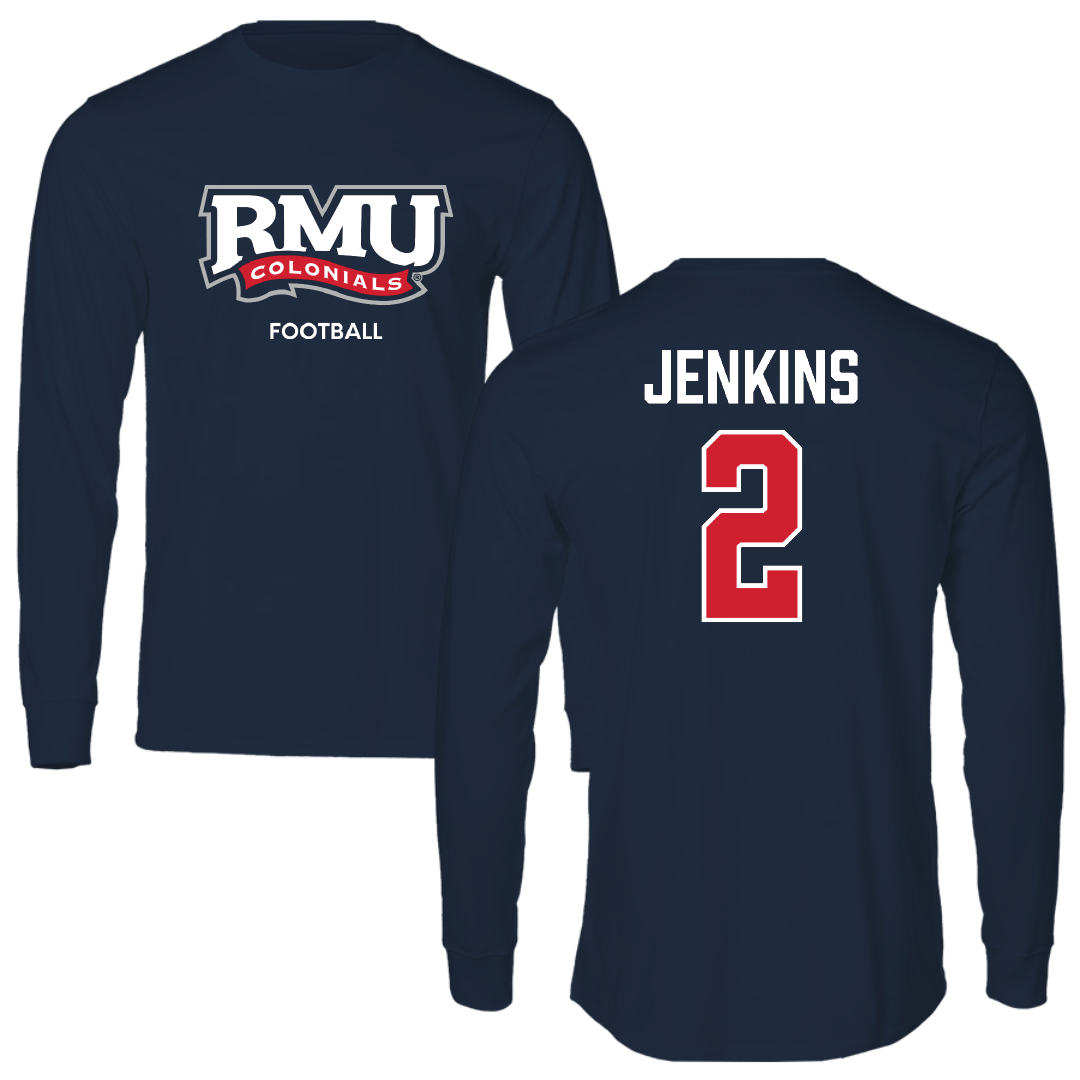 Robert Morris University Football Navy RMU Performance Long Sleeve - #2 Jayson Jenkins