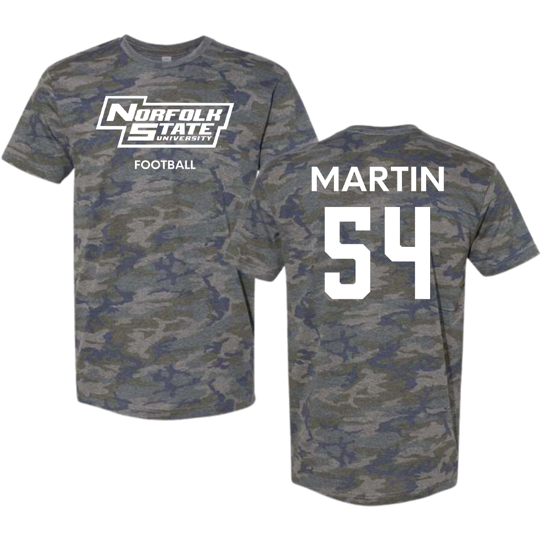 Norfolk State University Football Vintage Camo Tee - #54 Javontay Martin