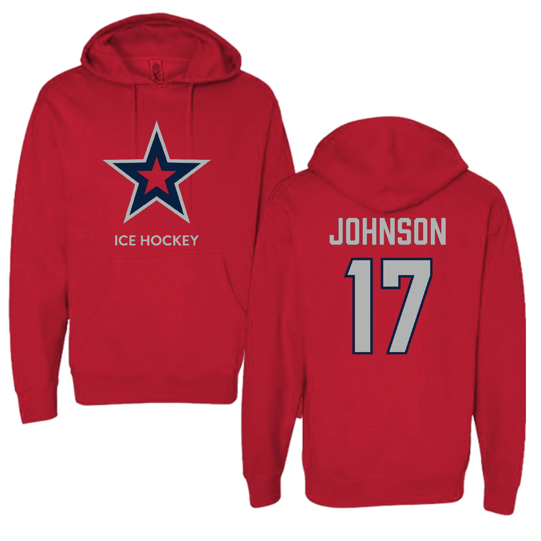 Robert Morris University Ice Hockey (M) Red Mascot Hoodie - #17 Patrick Johnson