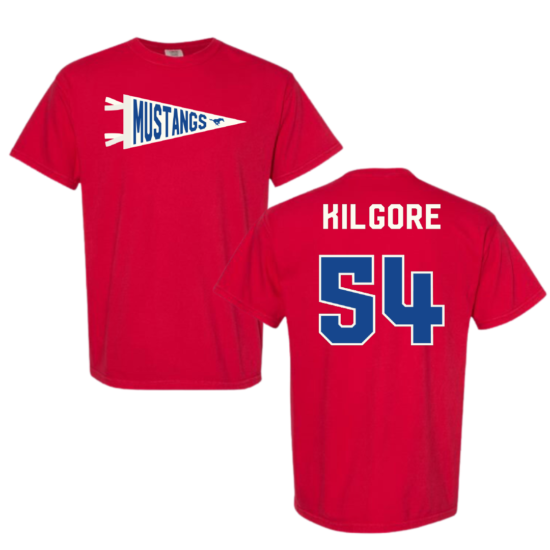 Southern Methodist University Football Red Pennant Comfort Colors Tee - #54 Alex Kilgore