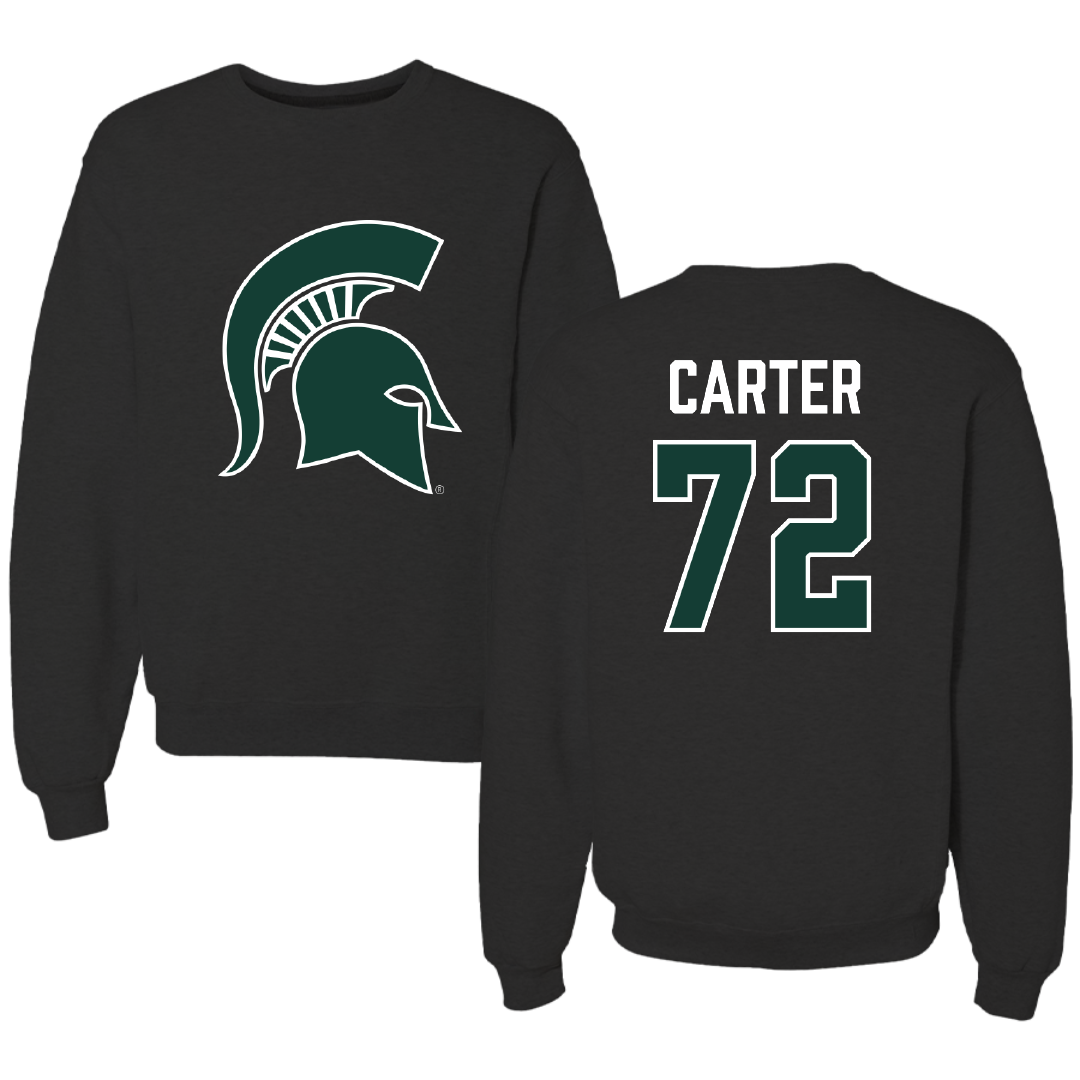 Michigan State University Football Black Crewneck - #72 Caleb Carter