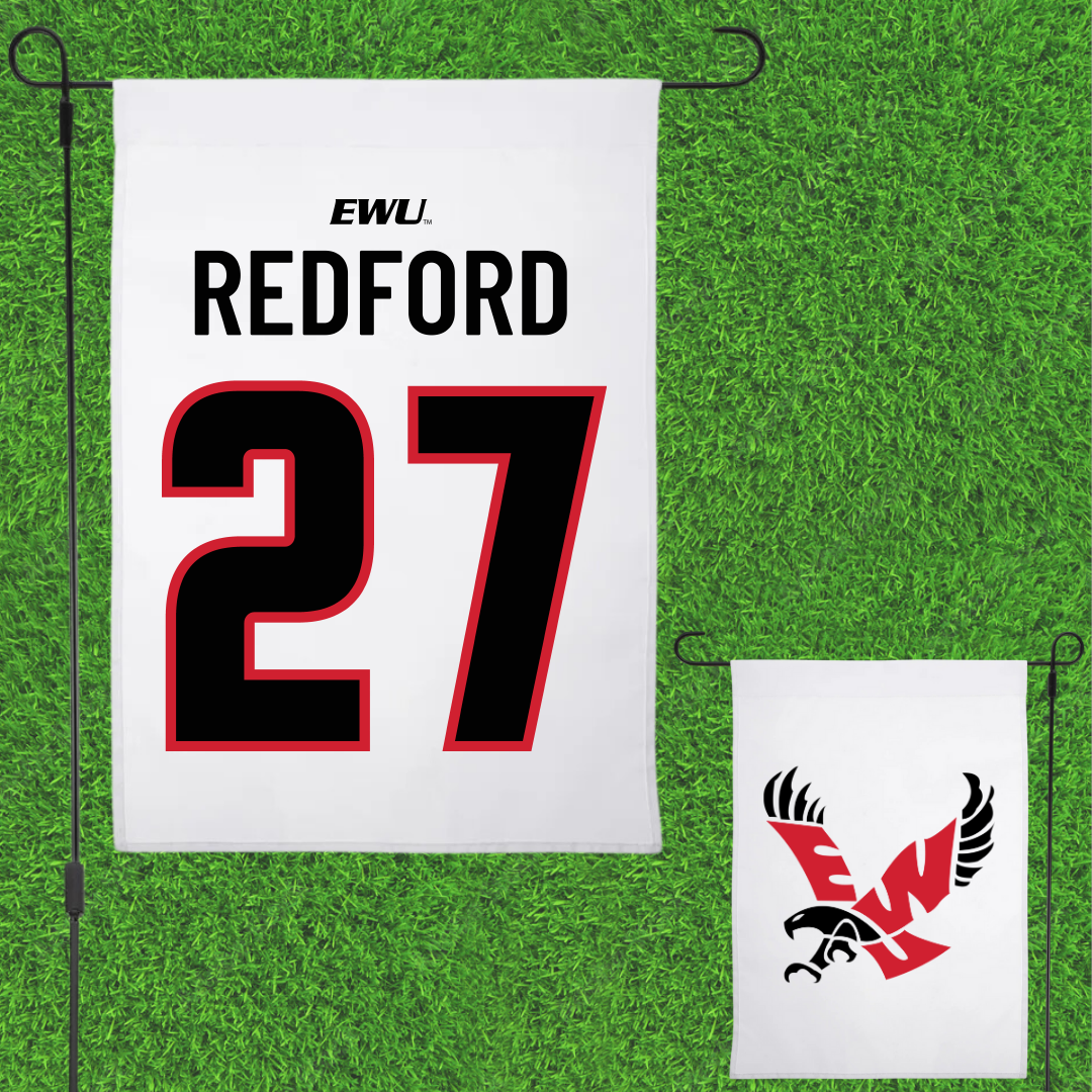 Eastern Washington University Football White Garden Flag - #27 Isaac Redford
