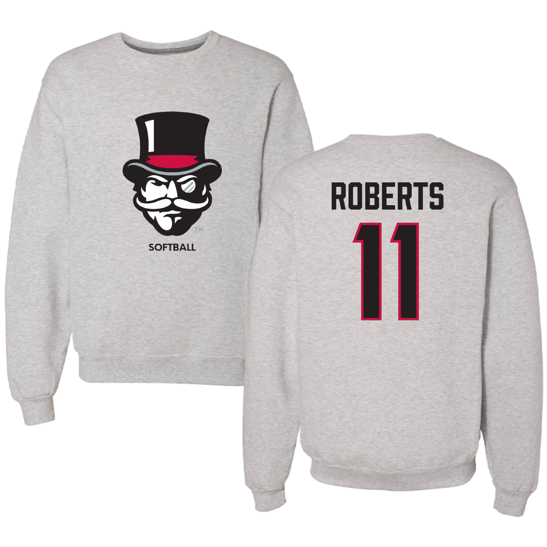 Austin Peay State University Softball Light Gray Crewneck - #11 Macee Roberts