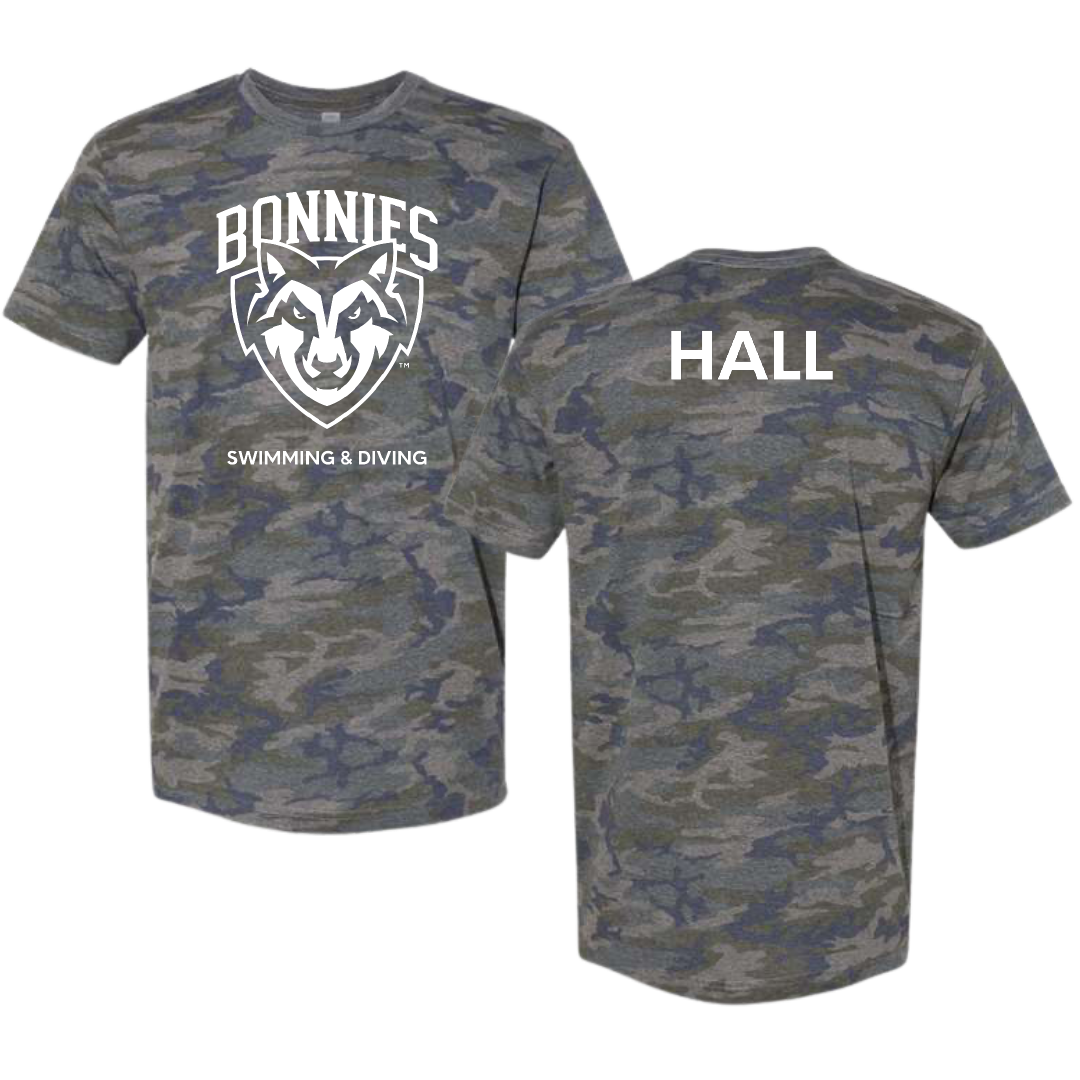 St. Bonaventure University Swimming & Diving Vintage Camo Tee - Aiden Hall