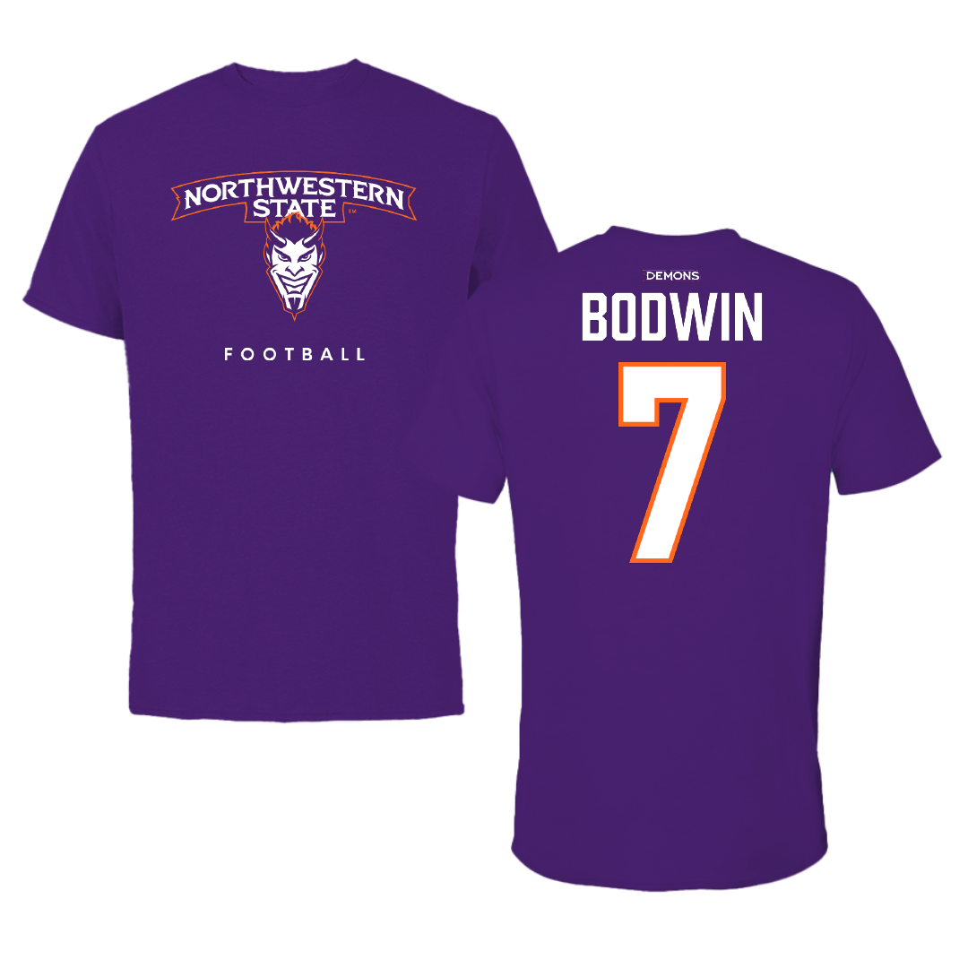 Northwestern State University Football Purple Mascot Performance Tee - #7 Jeremiah Bodwin