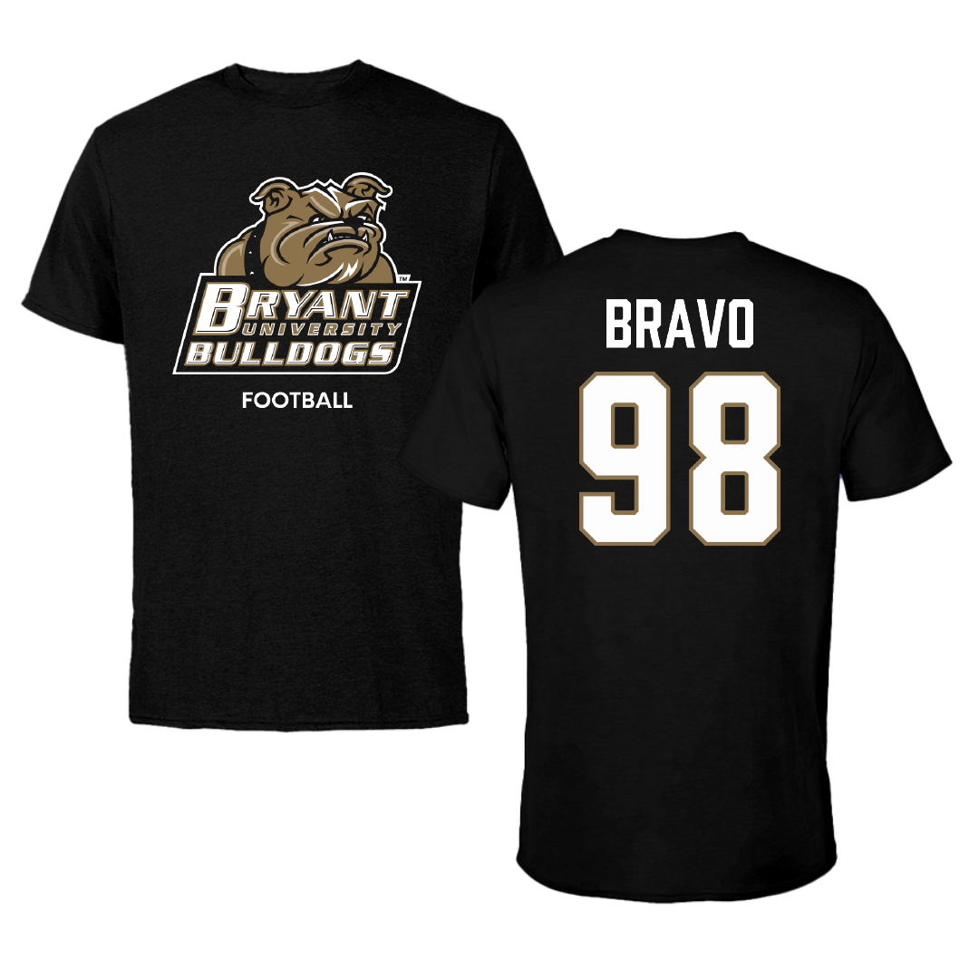 Bryant University Football Black Tee - #98 Gustavo Bravo
