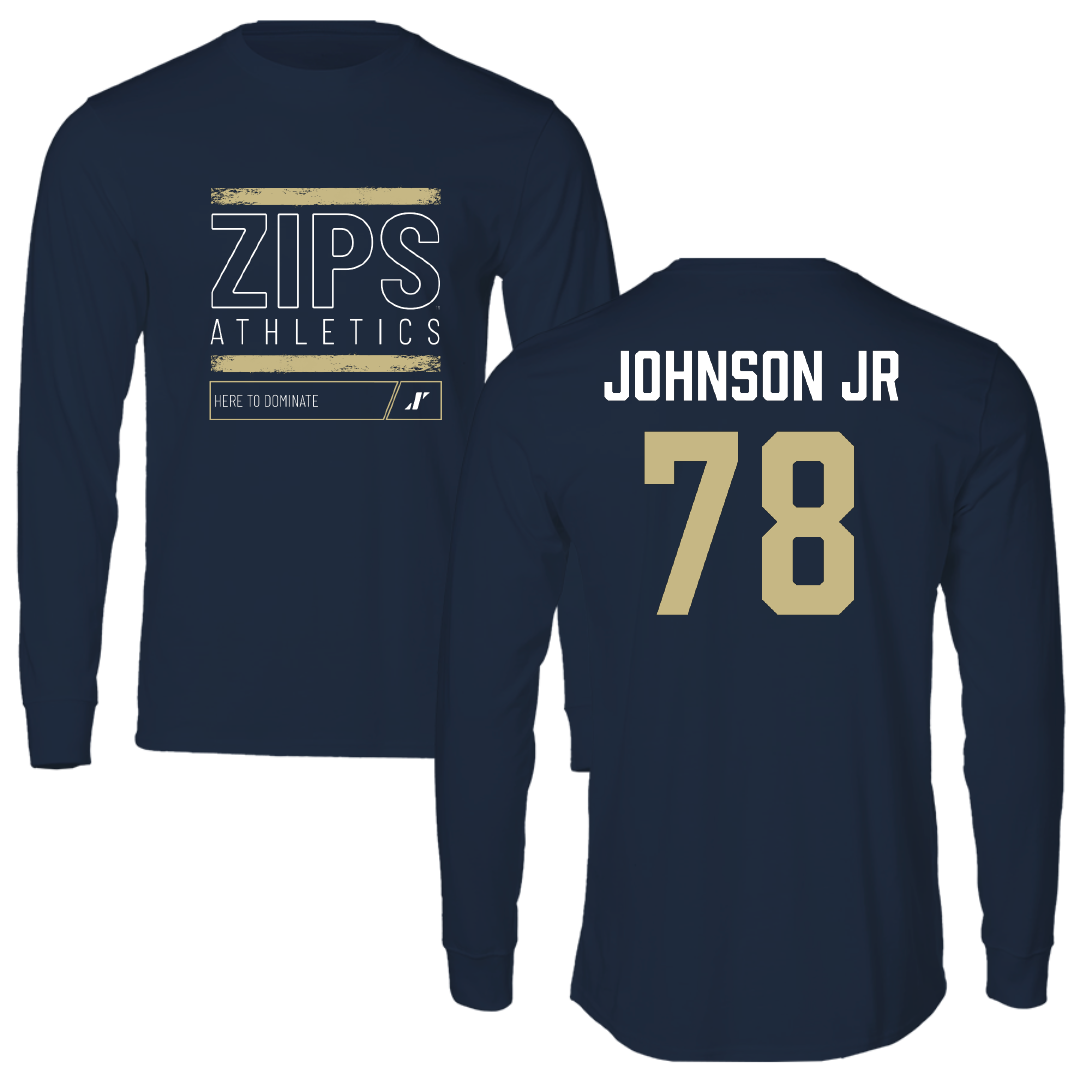 University of Akron Football Navy Dominate Long Sleeve - #78 DJ Johnson Jr